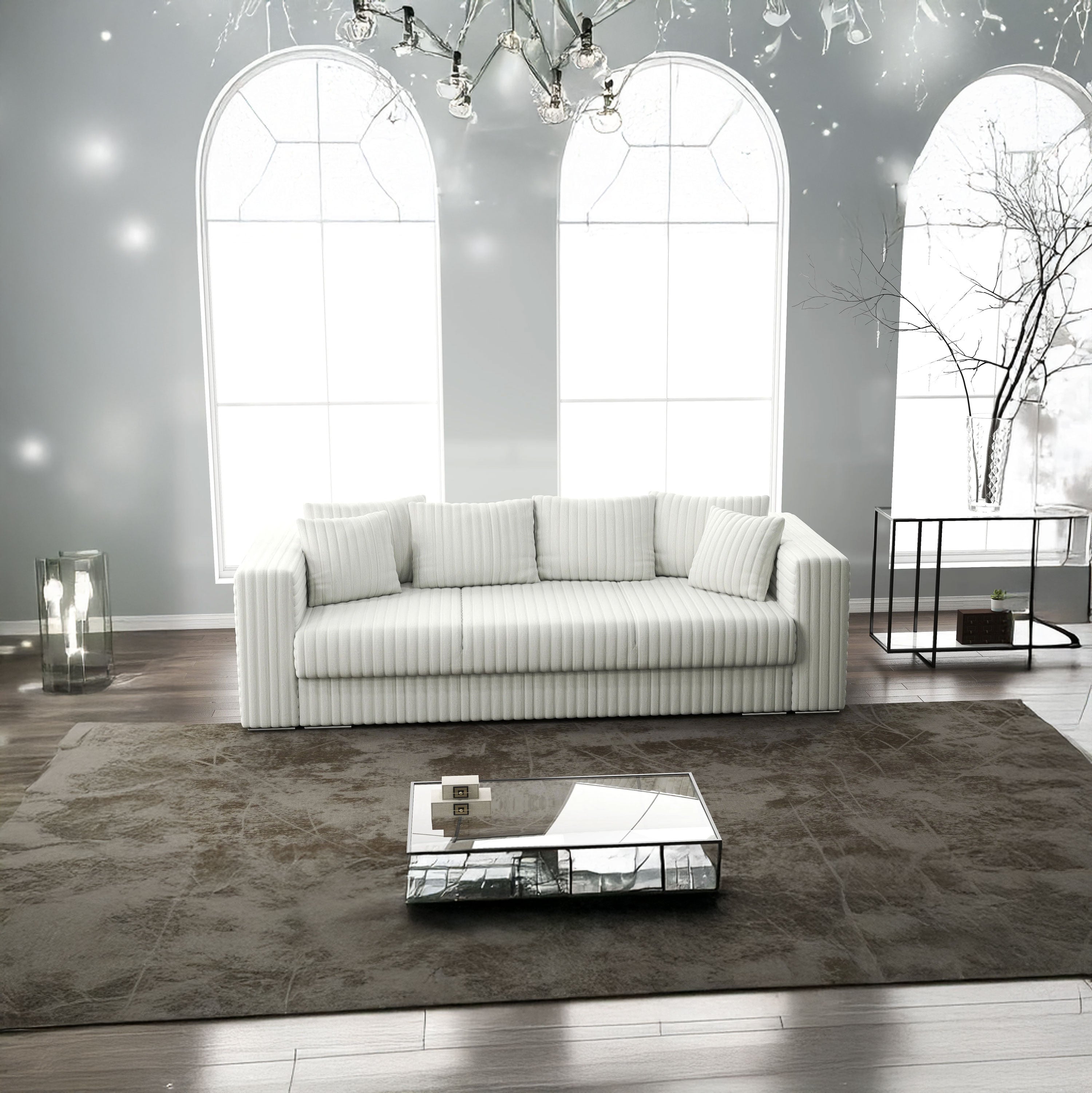 Canapea extensibilă dumonde cu ladă de depozitare si sezut confortabil din spuma HR, Gloria Ambience Ivory 240x100 cm Fabrica