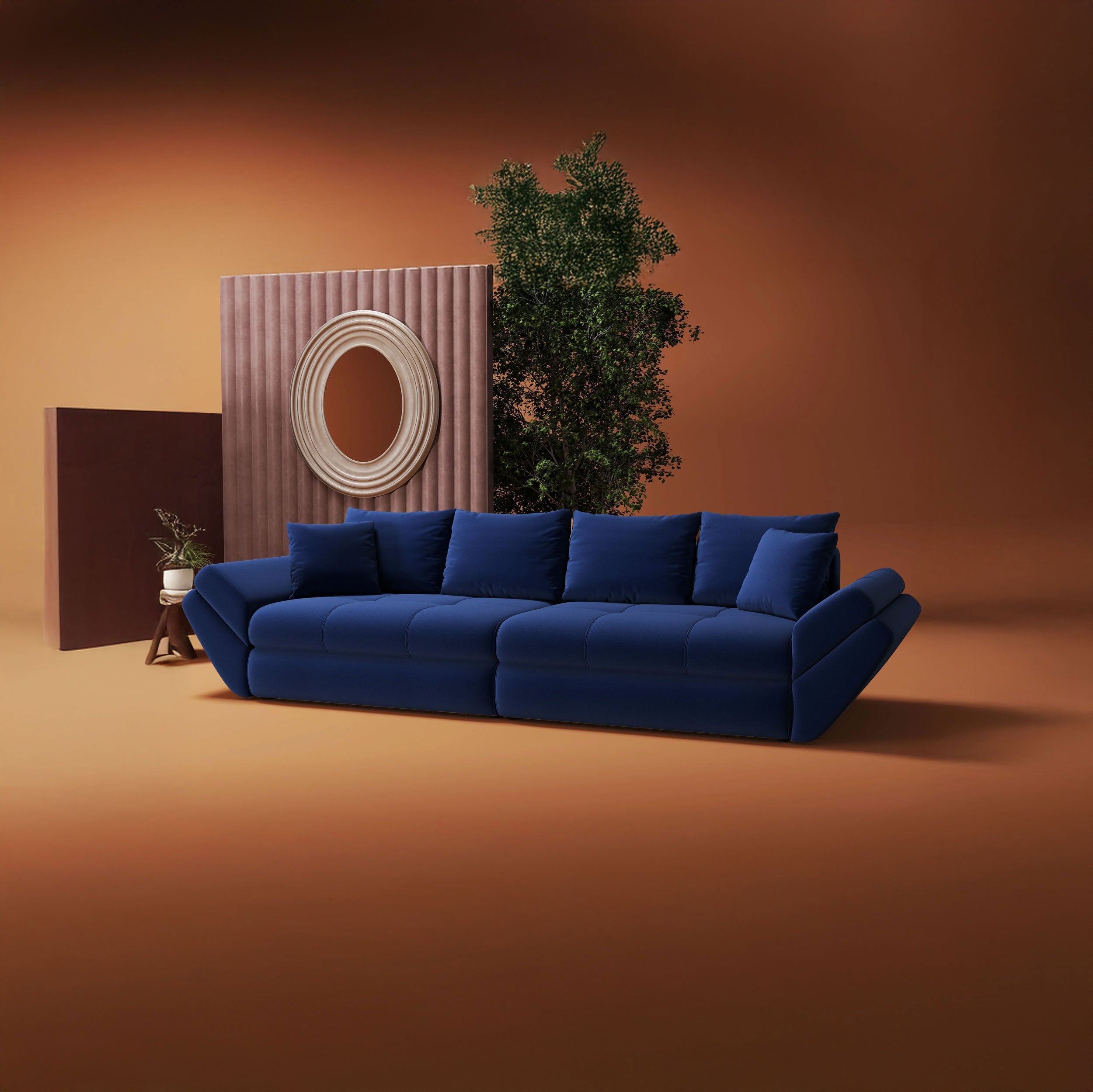 Canapea extensibilă dumonde cu ladă de depozitare si sezut confortabil din spuma HR, Loana Royal Albastru 300x100 cm Fabrica