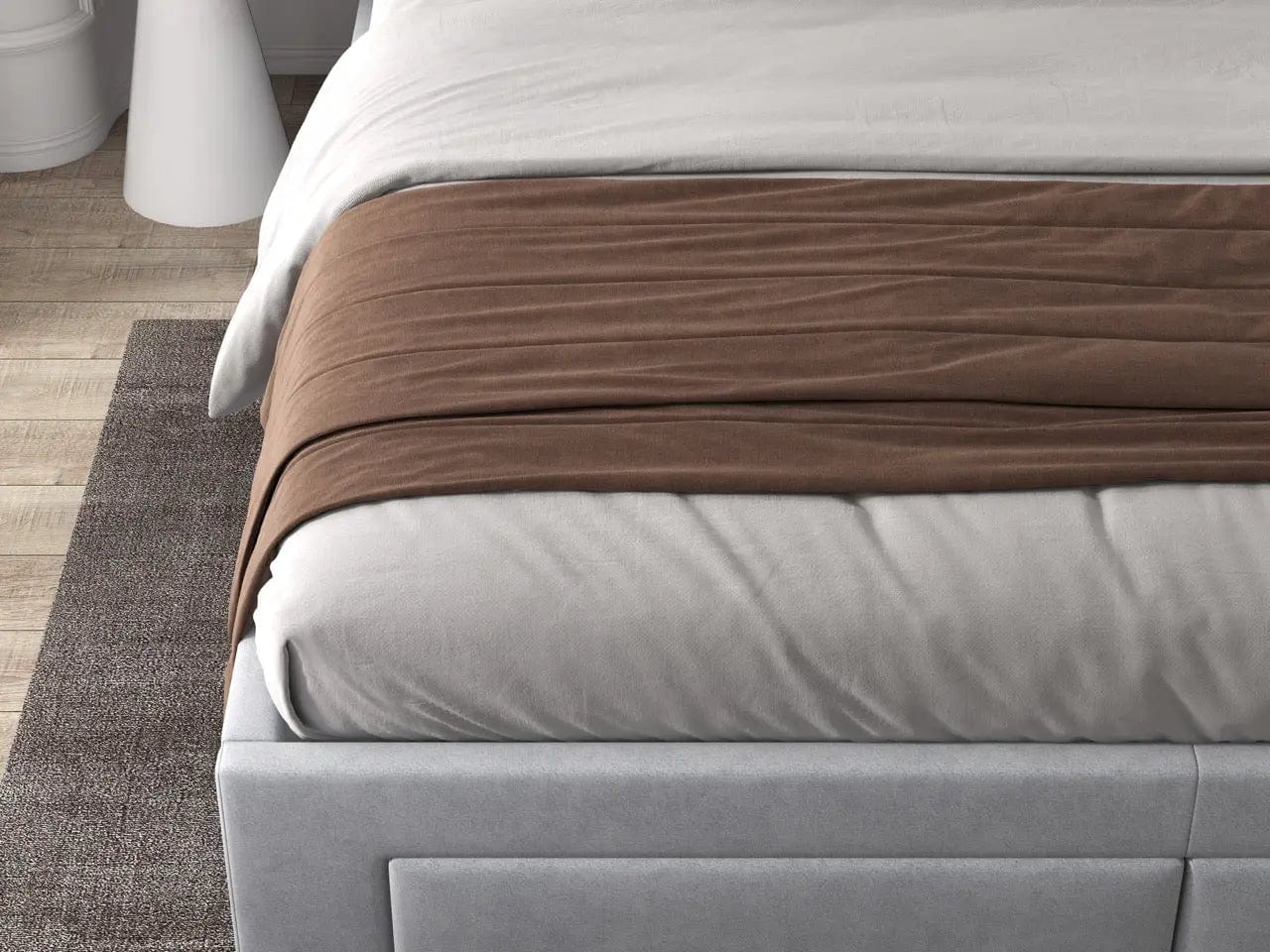 Pat dormitor dumonde, tapitat gri, Hypnos 180x200 cm, somiera inclusa, spatiu depozitare