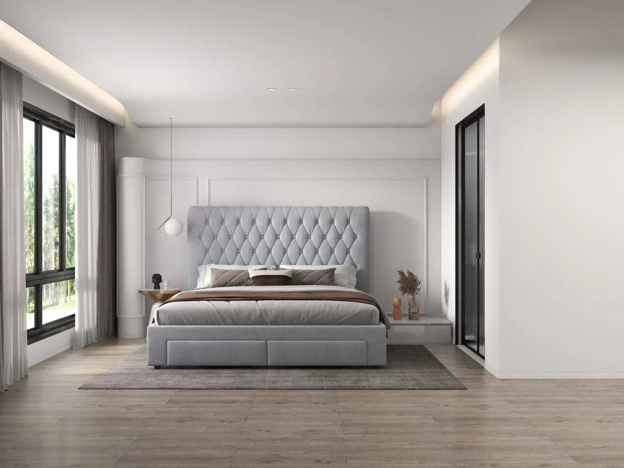 Pat dormitor dumonde, tapitat gri, Hypnos 180x200 cm, somiera inclusa, spatiu depozitare