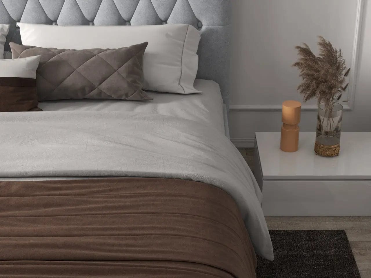 Pat dormitor dumonde, tapitat gri, Hypnos 180x200 cm, somiera inclusa, spatiu depozitare