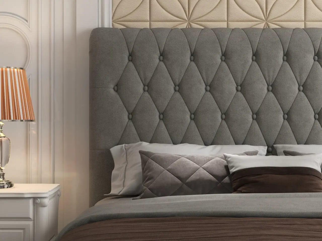 Pat dormitor dumonde, tapitat gri, Hypnos 160x200 cm, somiera inclusa, spatiu depozitare