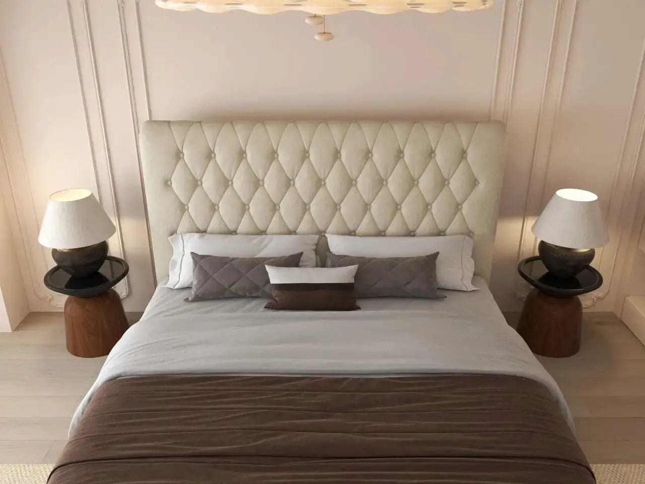 Pat dormitor dumonde, tapitat bej, Hypnos 180x200 cm, somiera inclusa, spatiu depozitare