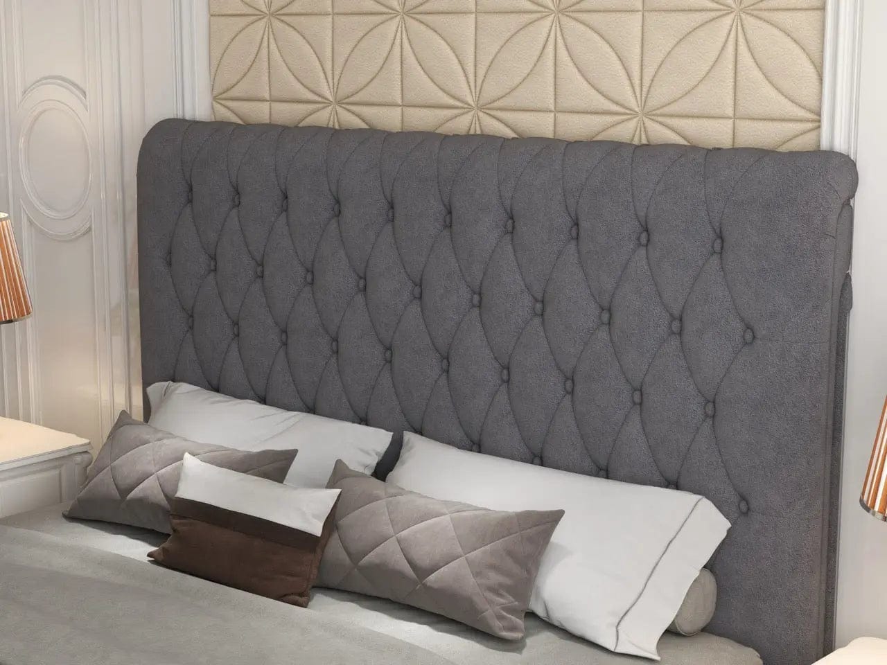 Pat dormitor dumonde, tapitat gri, Hypnos 180x200 cm, somiera inclusa, spatiu depozitare