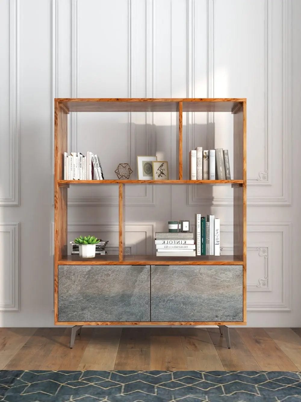 Vitrina din lemn masiv placat cu piatra, Heritage, 115x40xh150 cm, dumonde