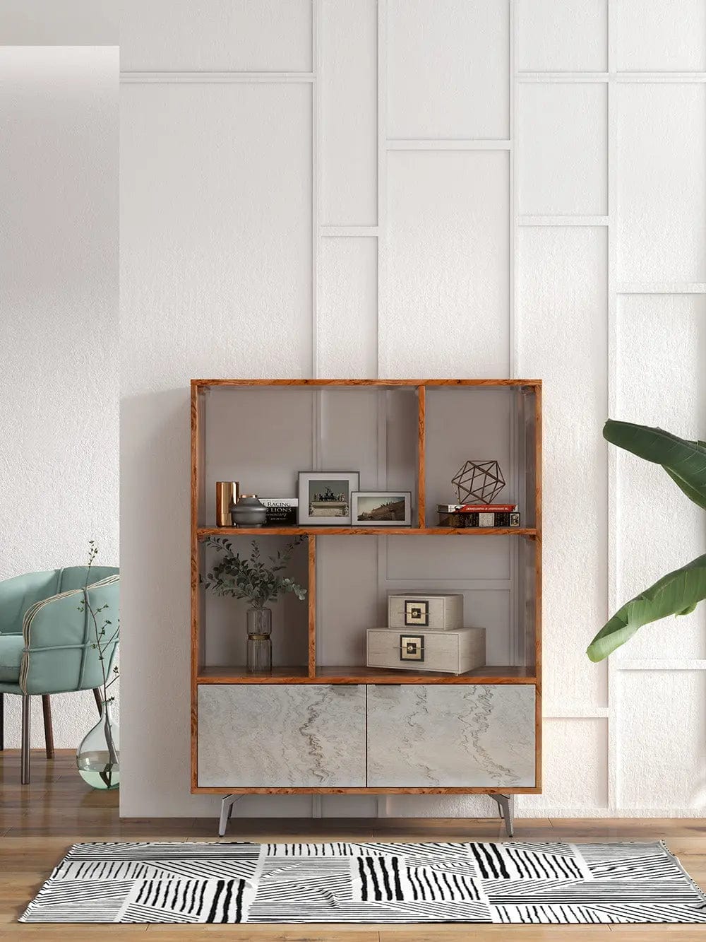 Vitrina din lemn masiv placat cu piatra, Elysium, 115x40xh150 cm, dumonde