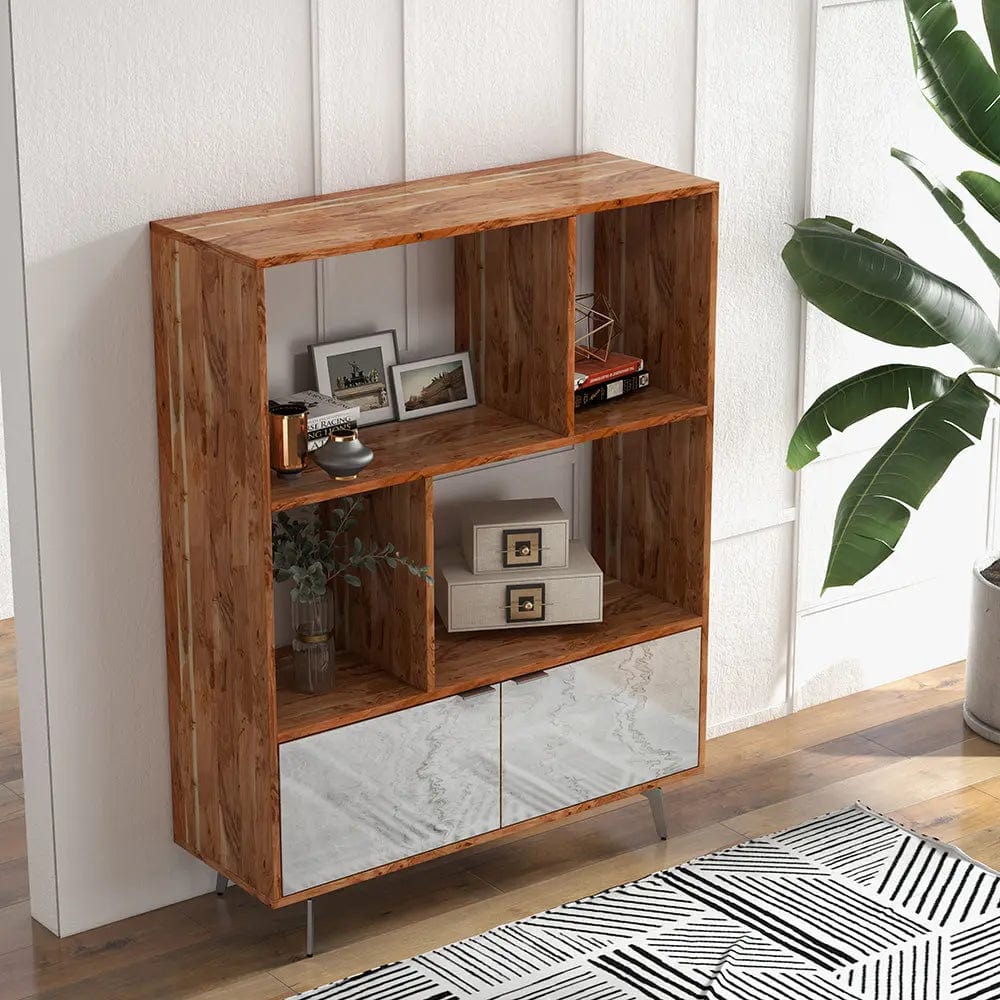 Vitrina din lemn masiv placat cu piatra, Elysium, 115x40xh150 cm, dumonde