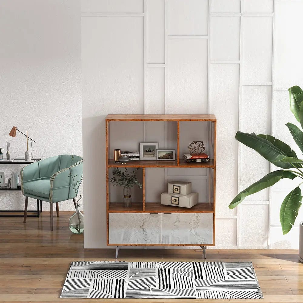 Vitrina din lemn masiv placat cu piatra, Elysium, 115x40xh150 cm, dumonde