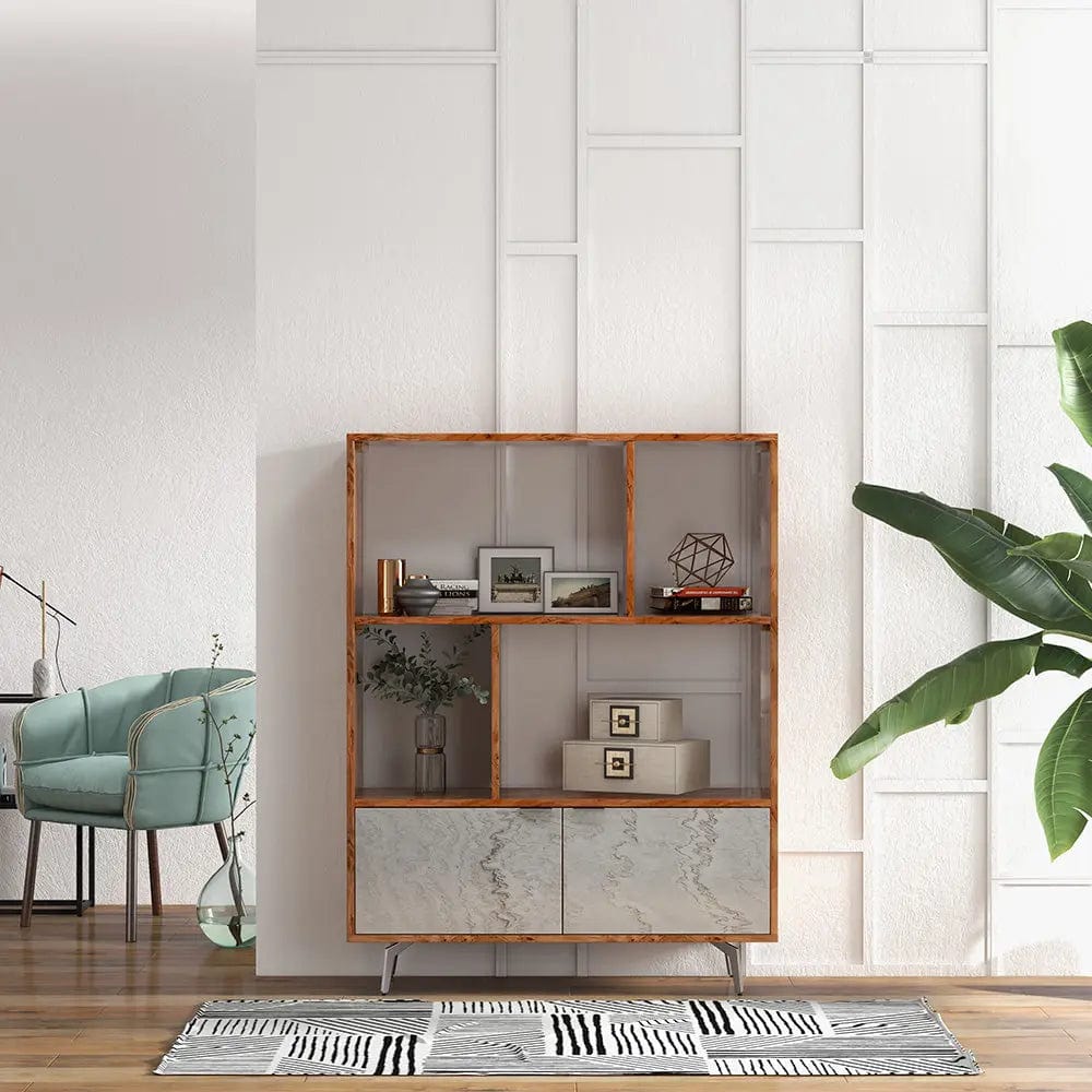 Vitrina din lemn masiv placat cu piatra, Elysium, 115x40xh150 cm, dumonde