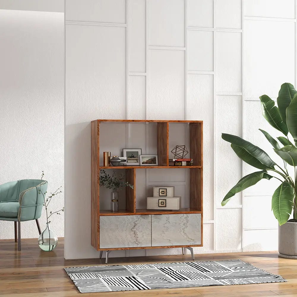 Vitrina din lemn masiv placat cu piatra, Elysium, 115x40xh150 cm, dumonde