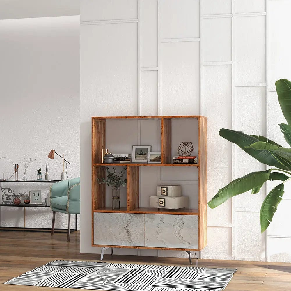 Vitrina din lemn masiv placat cu piatra, Elysium, 115x40xh150 cm, dumonde