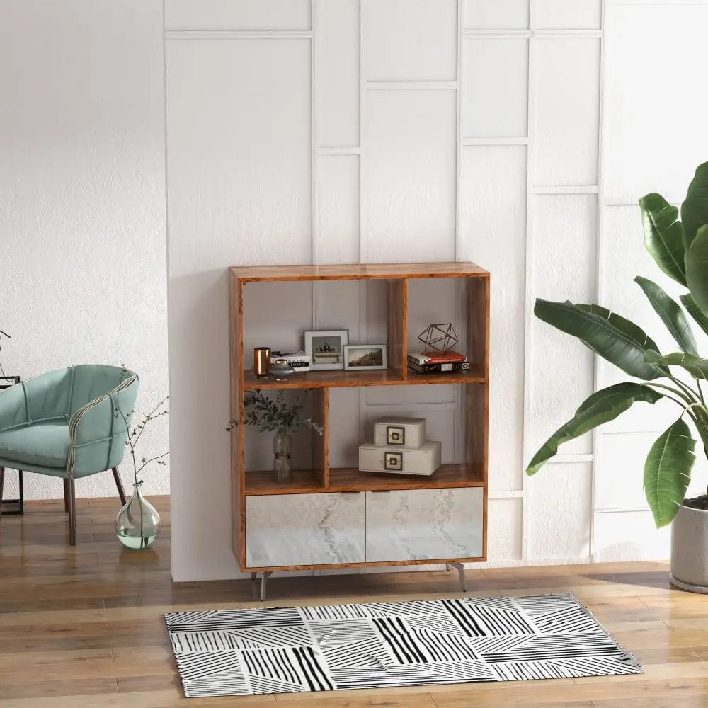 Vitrina din lemn masiv placat cu piatra, Elysium, 115x40xh150 cm, dumonde