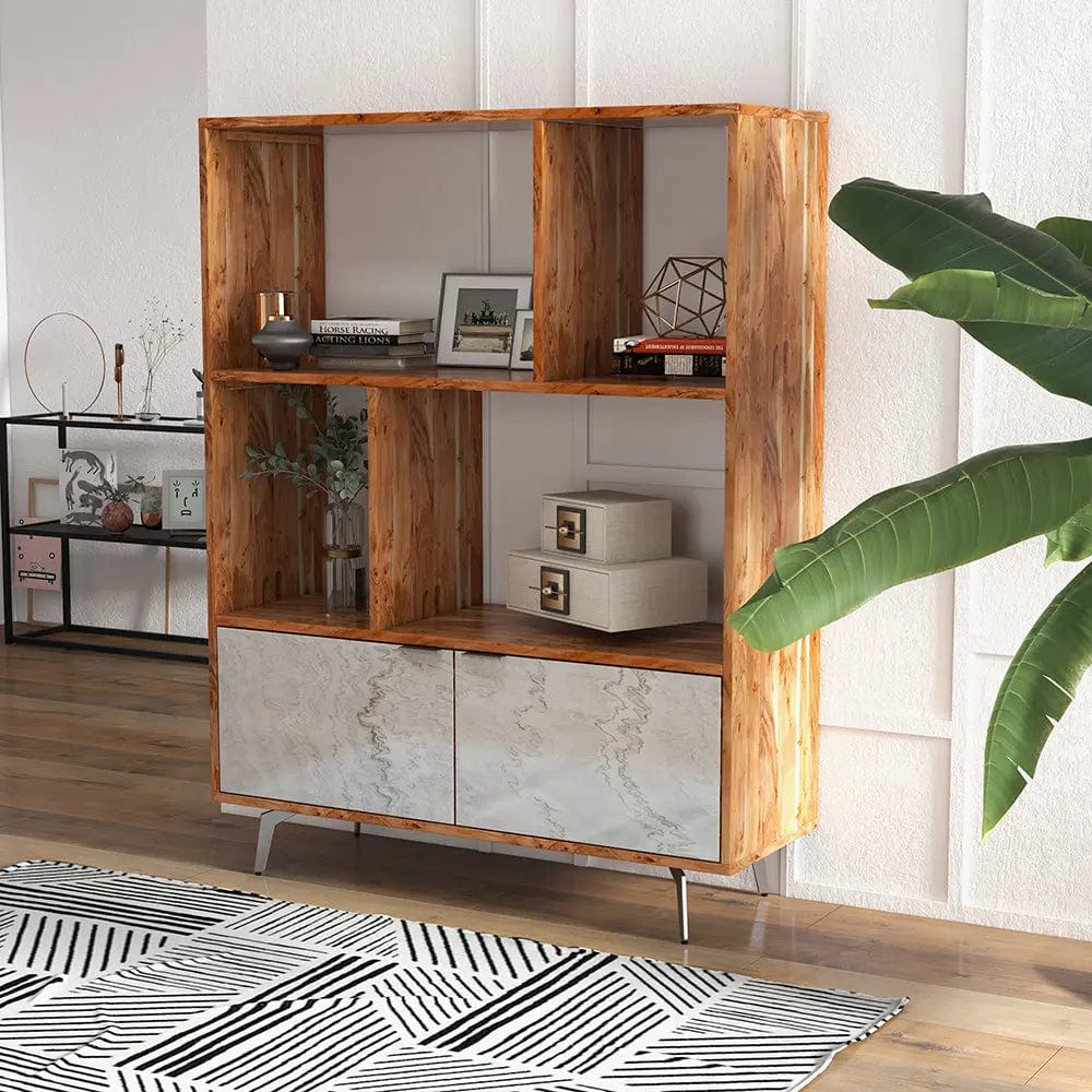 Vitrina din lemn masiv placat cu piatra, Elysium, 115x40xh150 cm, dumonde