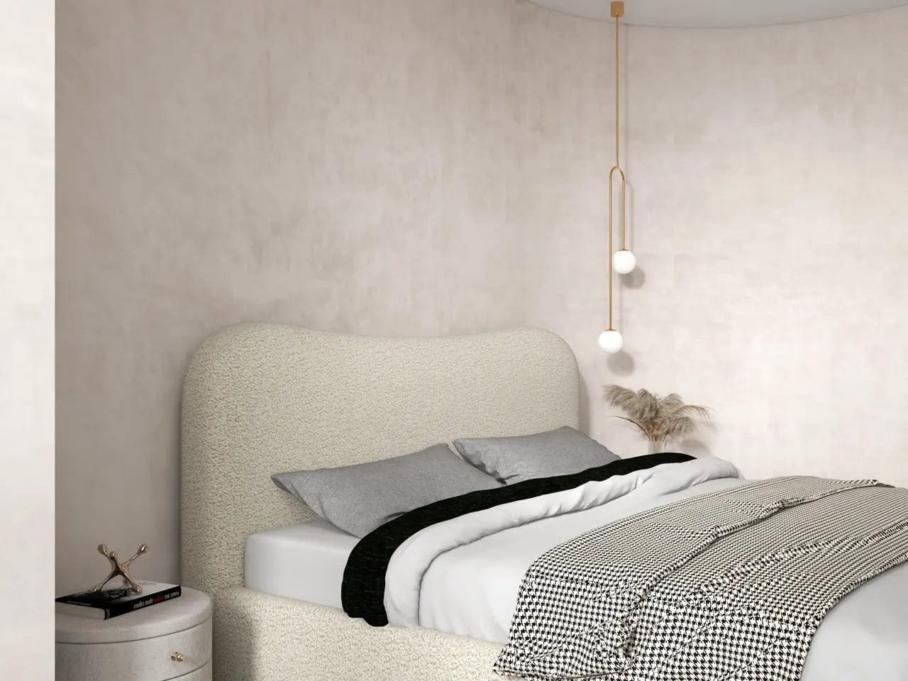 Pat dormitor dumonde, tapitat bej, Matias 180x200 cm, somiera rabatabila inclusa, spatiu depozitare