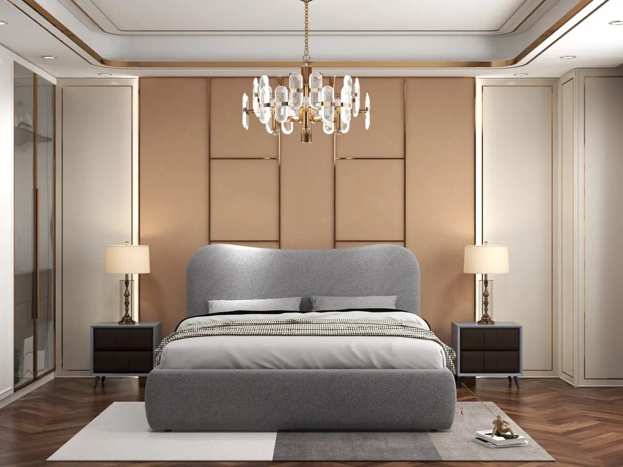 Pat dormitor dumonde, tapitat gri, Matias 180x200 cm, somiera rabatabila inclusa, spatiu depozitare