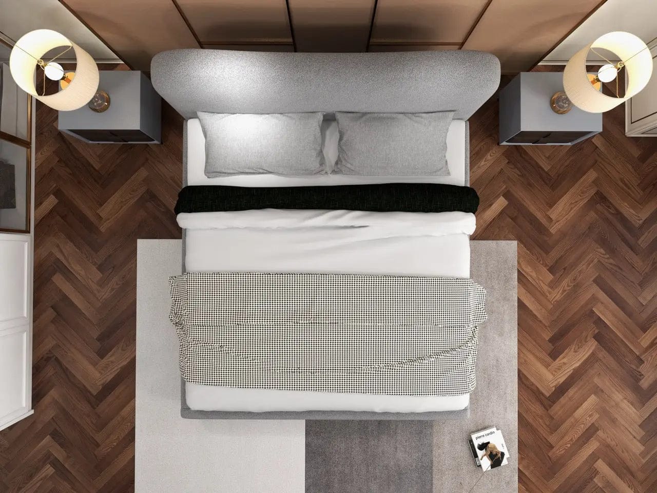 Pat dormitor dumonde, tapitat gri, Matias 180x200 cm, somiera rabatabila inclusa, spatiu depozitare