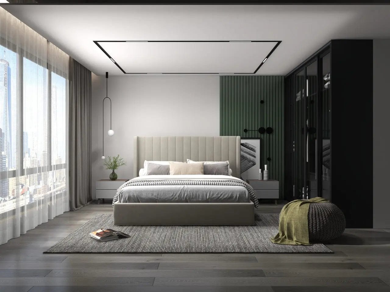 Pat dormitor dumonde, tapitat bej, Oslo 140x200 cm, somiera rabatabila inclusa, spatiu depozitare