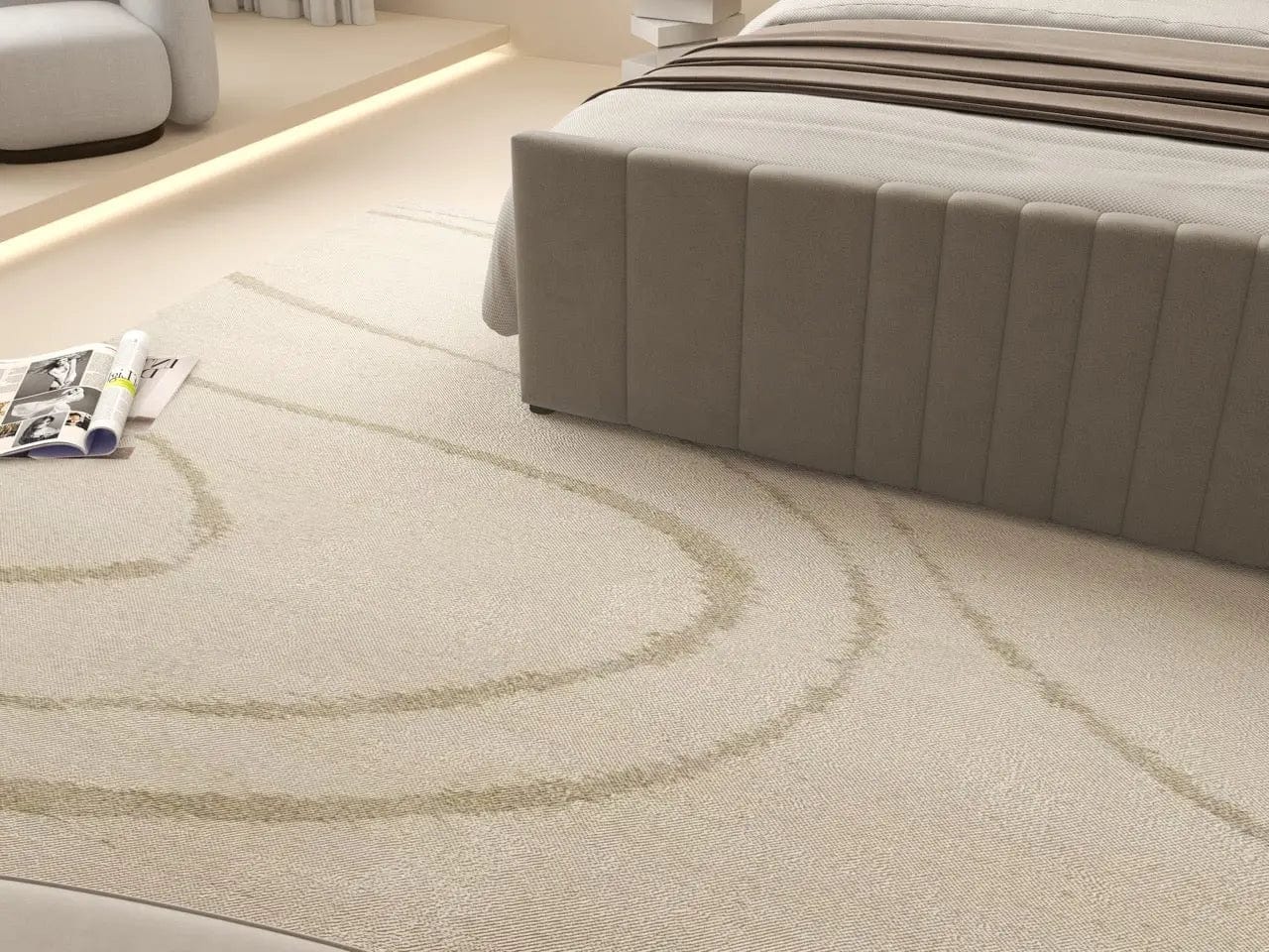 Pat dormitor dumonde, tapitat bej, cu LED, USB, Lisbon 160x200 cm, somiera rabatabila inclusa, spatiu depozitare