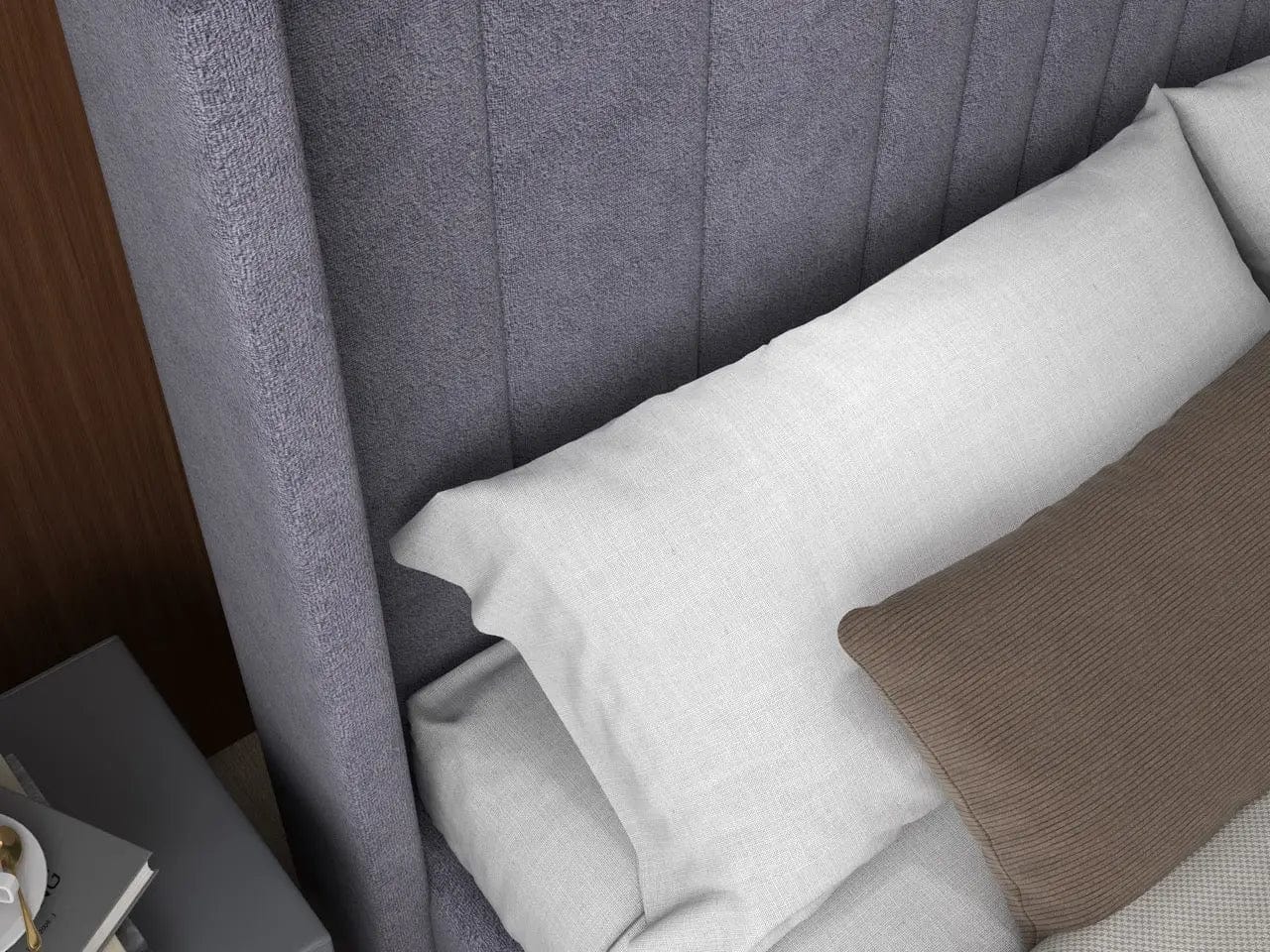 Pat dormitor dumonde, tapitat gri, cu LED, USB, Lisbon 160x200 cm, somiera rabatabila inclusa, spatiu depozitare