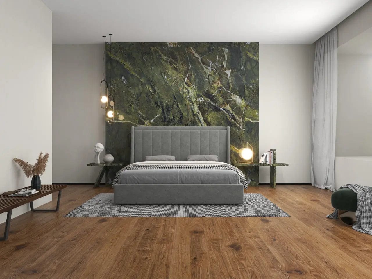 Pat dormitor dumonde, tapitat gri, Montreal 160x200 cm, somiera rabatabila inclusa, spatiu depozitare