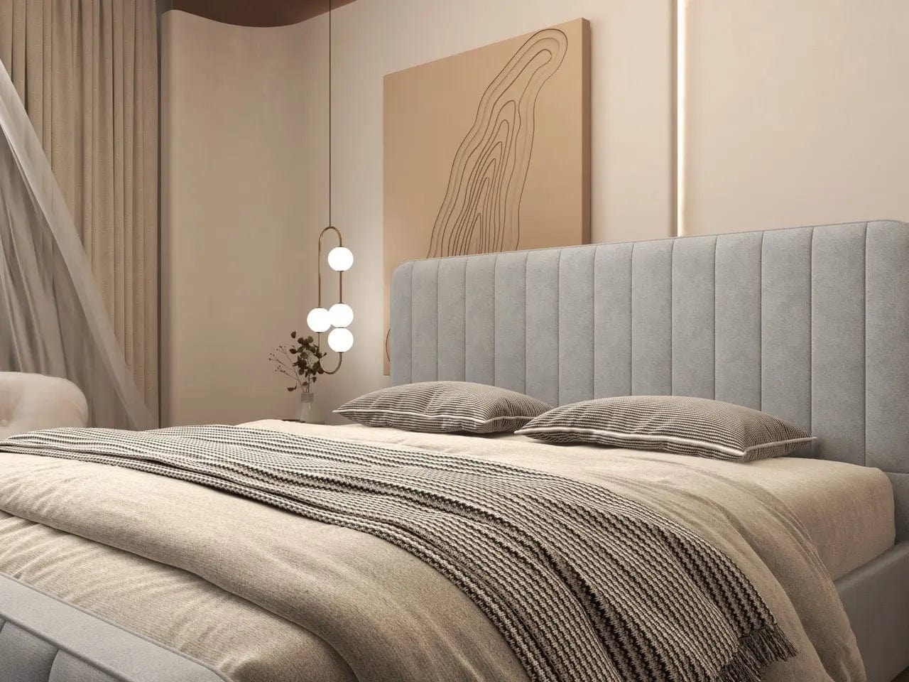 Pat dormitor dumonde, tapitat gri, Loft 160x200 cm, somiera rabatabila inclusa, spatiu depozitare