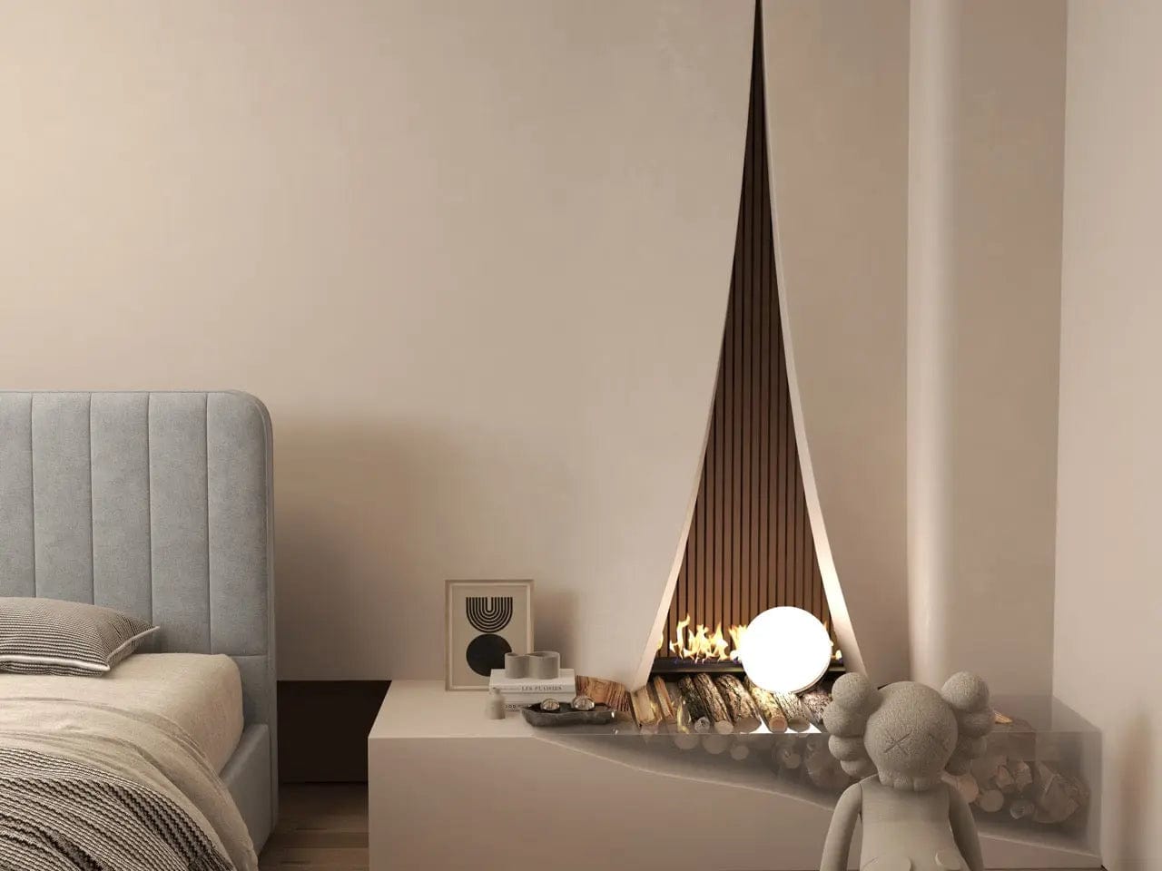 Pat dormitor dumonde, tapitat gri, Loft 160x200 cm, somiera rabatabila inclusa, spatiu depozitare