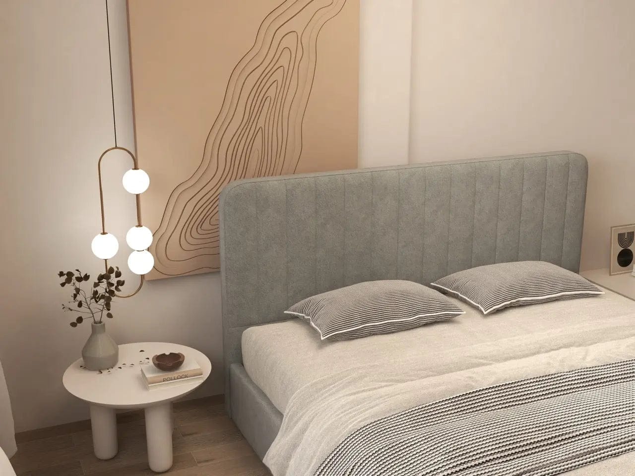 Pat dormitor dumonde, tapitat gri, Loft 160x200 cm, somiera rabatabila inclusa, spatiu depozitare