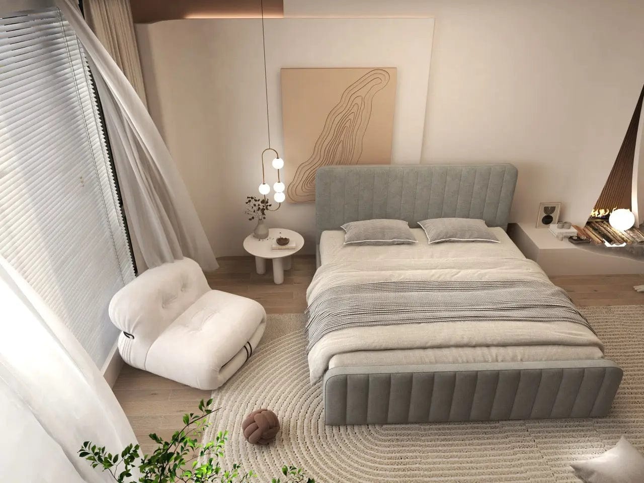 Pat dormitor dumonde, tapitat gri, Loft 160x200 cm, somiera rabatabila inclusa, spatiu depozitare