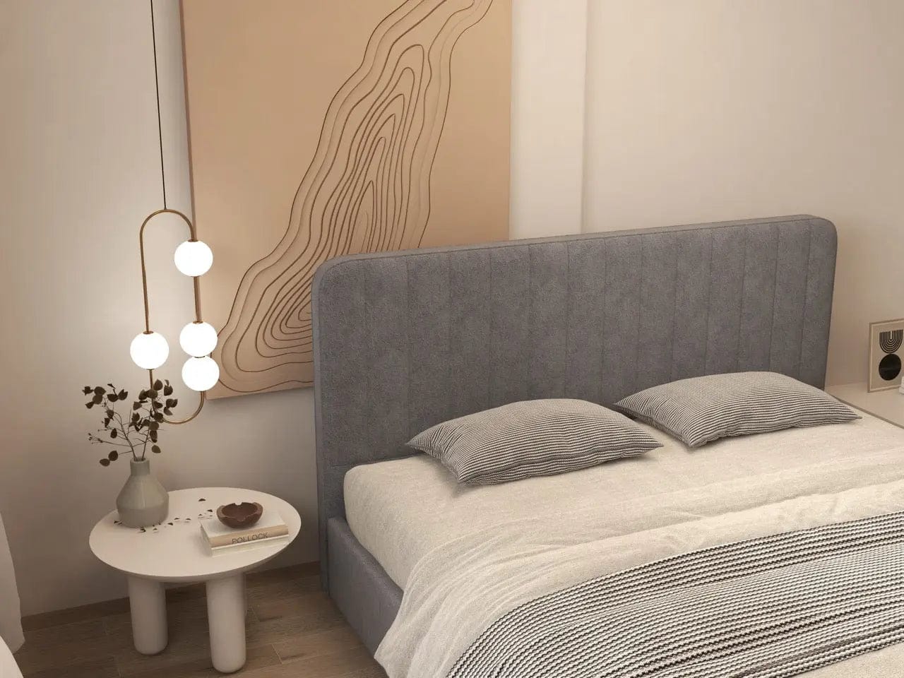 Pat dormitor dumonde, tapitat gri, Loft 180x200 cm, somiera rabatabila inclusa, spatiu depozitare