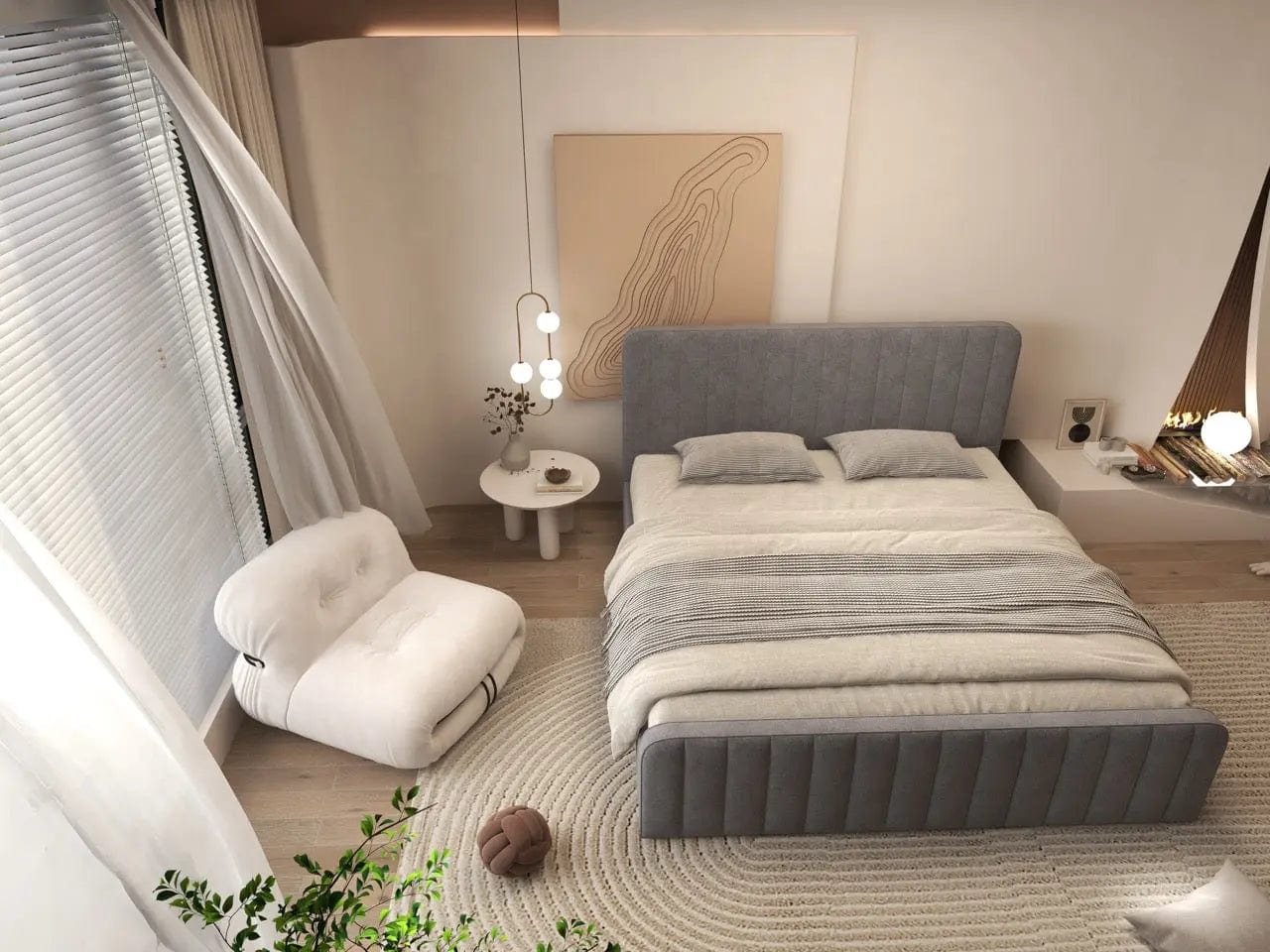 Pat dormitor dumonde, tapitat gri, Loft 180x200 cm, somiera rabatabila inclusa, spatiu depozitare