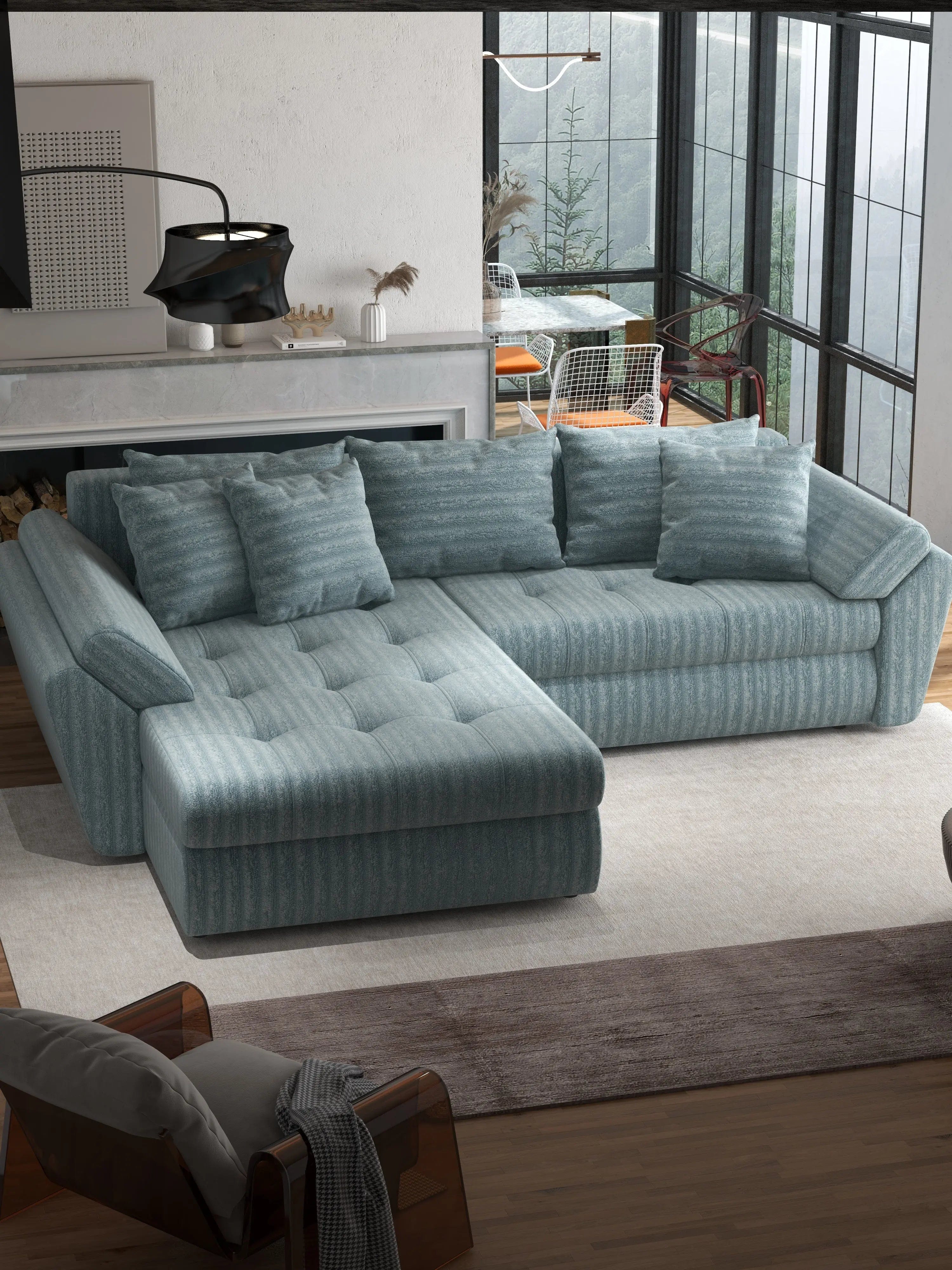 Colțar extensibil dumonde cu ladă de depozitare si sezut confortabil din spuma high-density, Loana Ambience Mint 270x185 cm