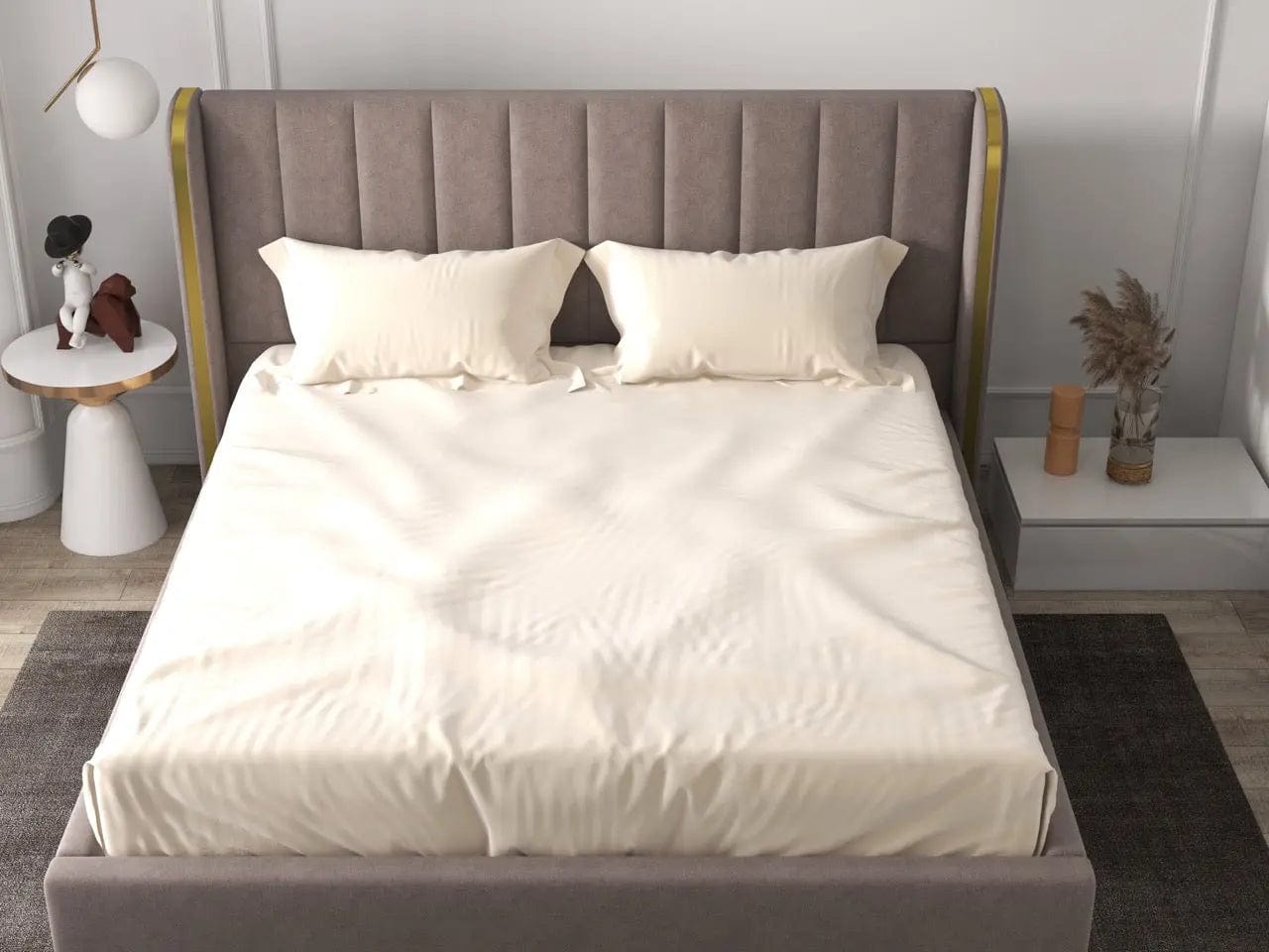 Pat dormitor tapitat gri, Lyon 160x200 cm, somiera rabatabila inclusa, spatiu depozitare