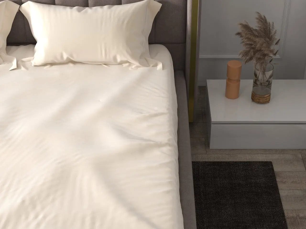 Pat dormitor tapitat gri, Lyon 160x200 cm, somiera rabatabila inclusa, spatiu depozitare