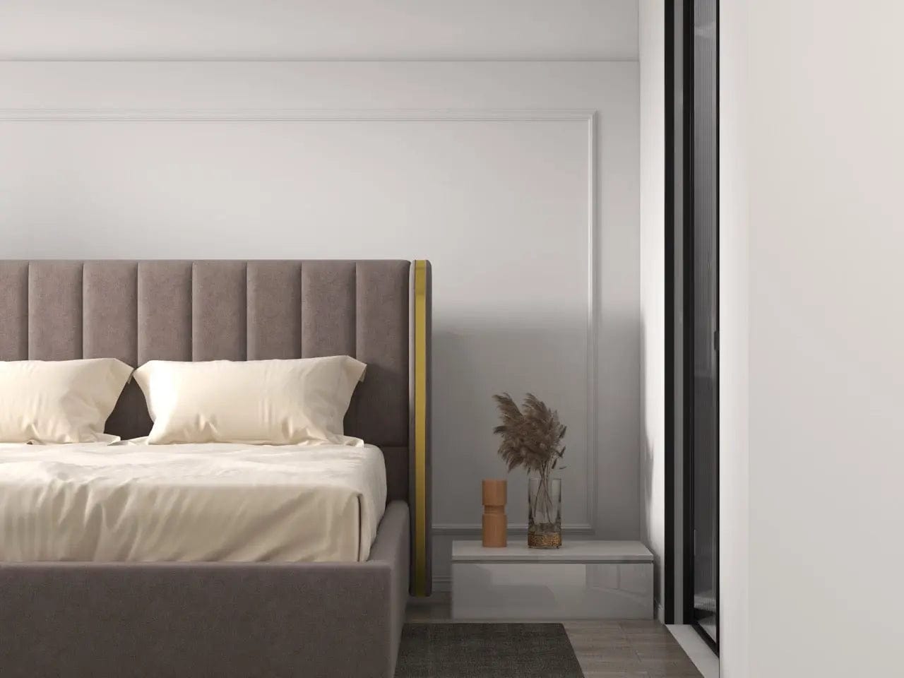 Pat dormitor tapitat gri, Lyon 160x200 cm, somiera rabatabila inclusa, spatiu depozitare