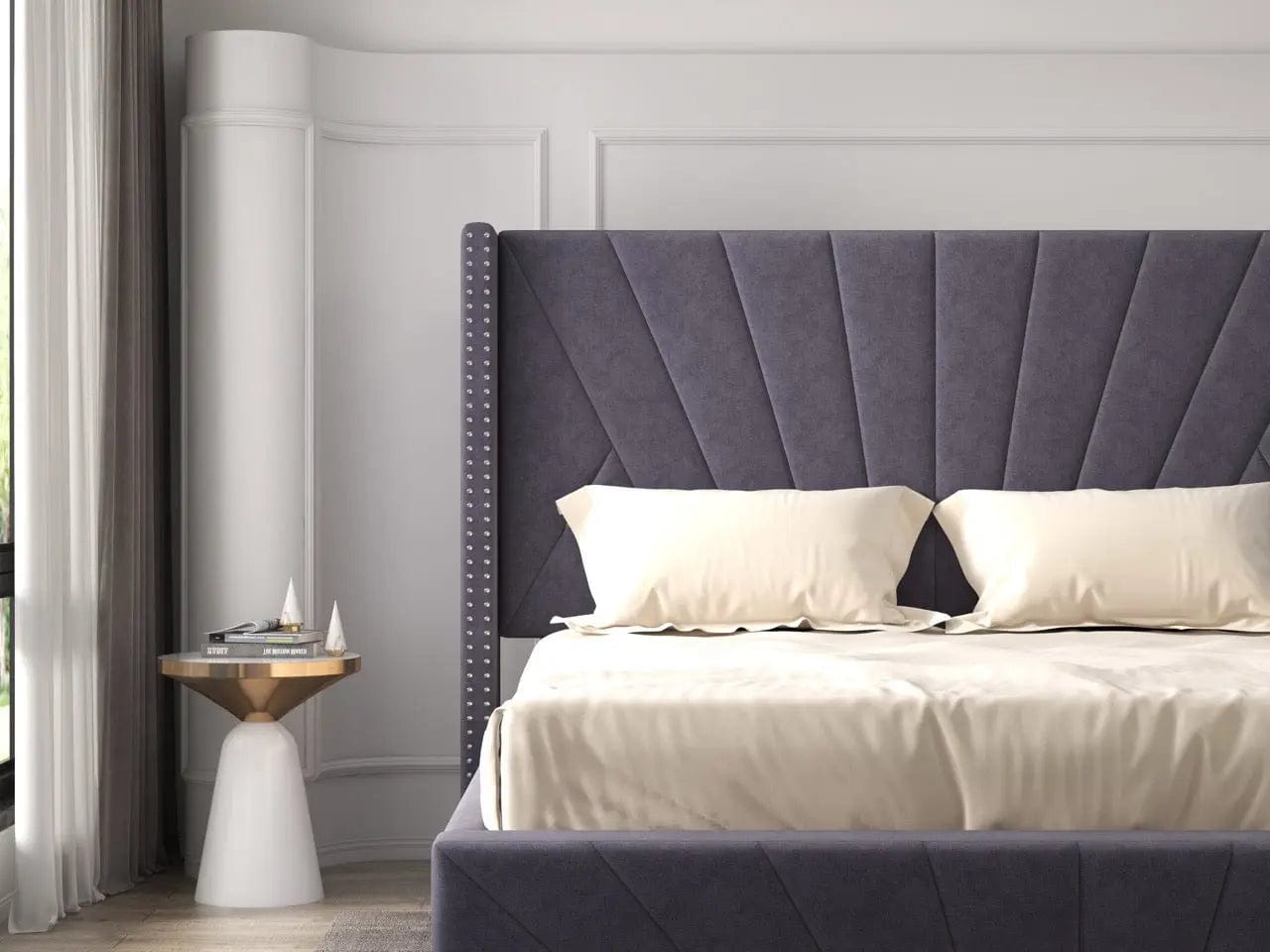 Pat dormitor tapitat gri, Amalfi 160x200 cm, somiera rabatabila inclusa, spatiu depozitare