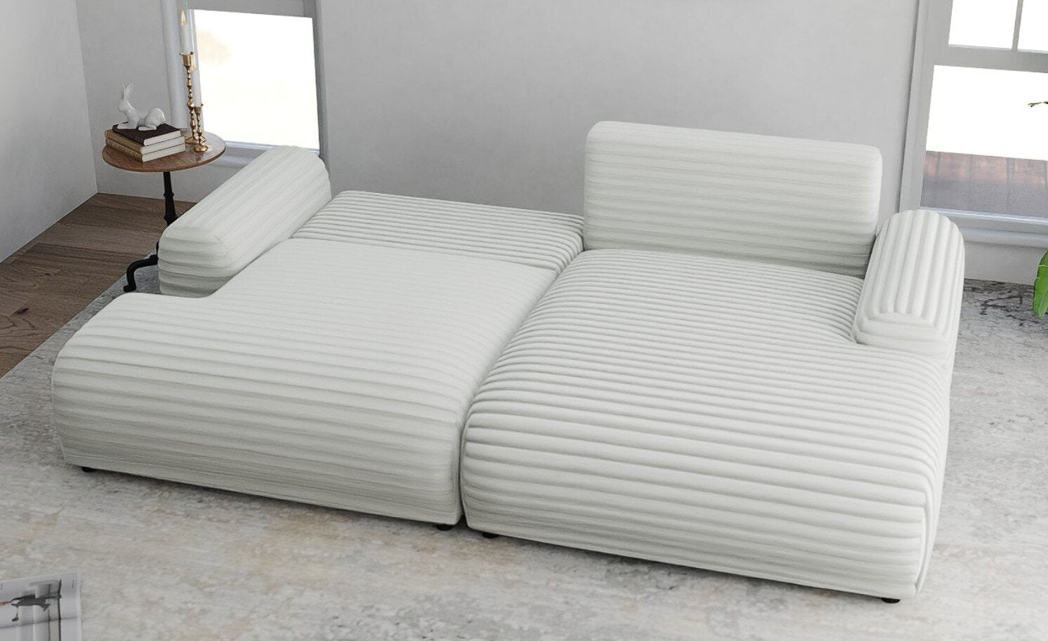 Colțar extensibil dumonde cu ladă de depozitare și șezut confortabil din spumă HR, Carlo Ambience Alb 240x145 cm II