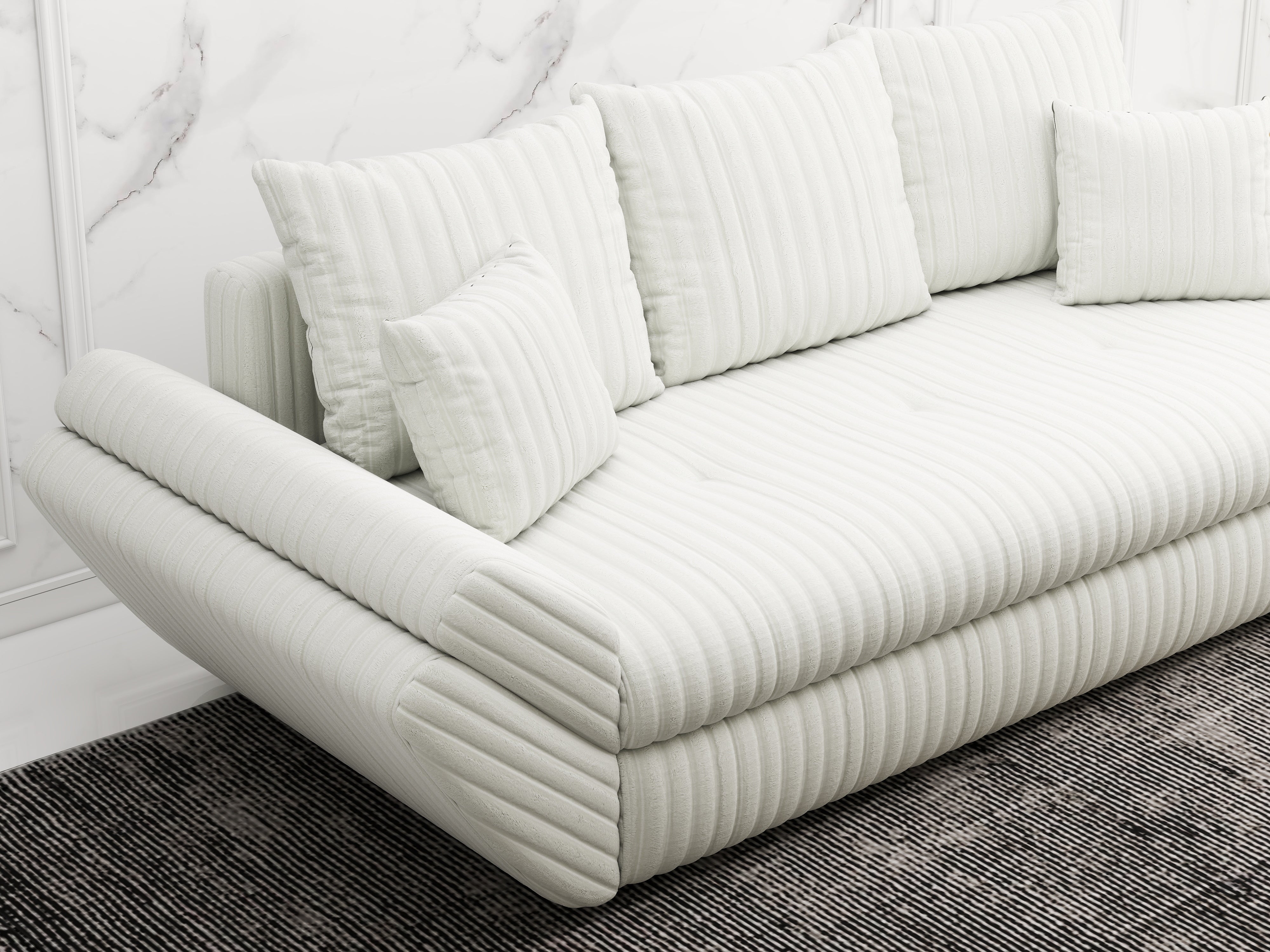Canapea extensibilă dumonde cu ladă de depozitare si sezut confortabil din spuma HR, Loana Ambience Ivory 250x100 cm Fabrica