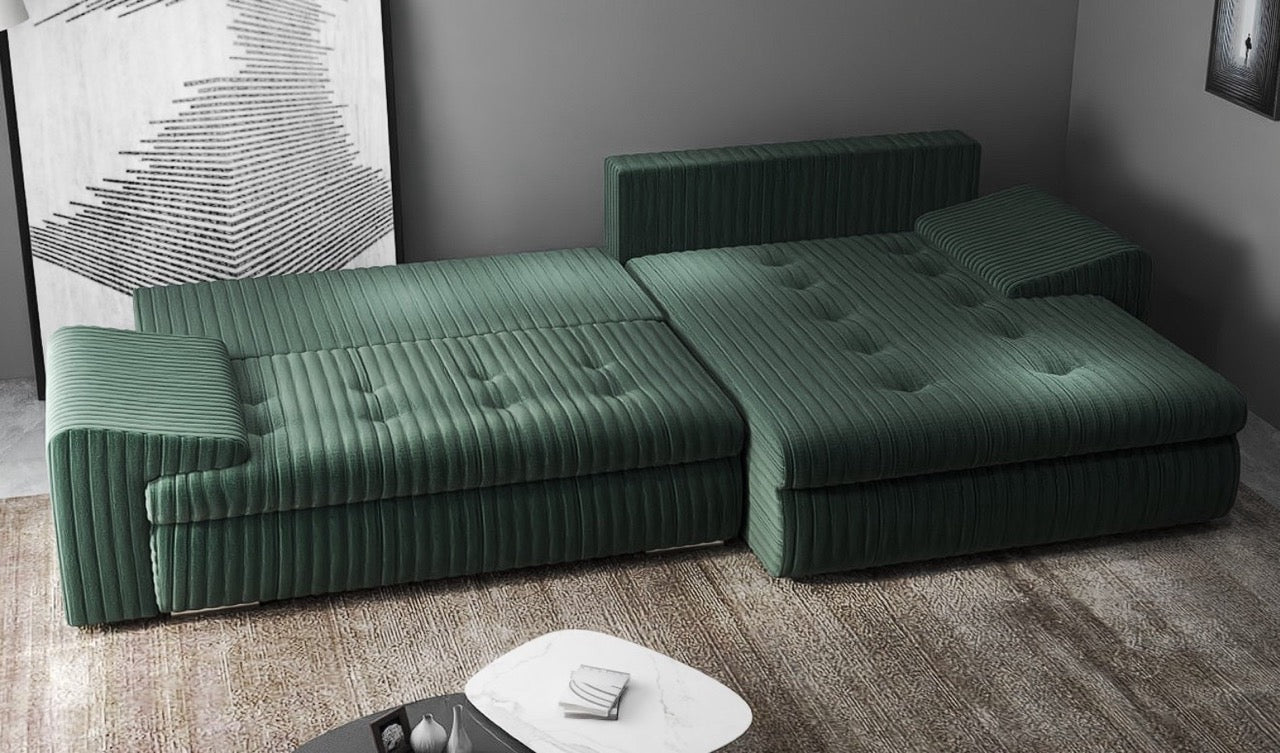Colțar extensibil dumonde cu ladă de depozitare si sezut confortabil din spuma HR, Leonardo Ambience Verde 260x185 cm II Fabrica
