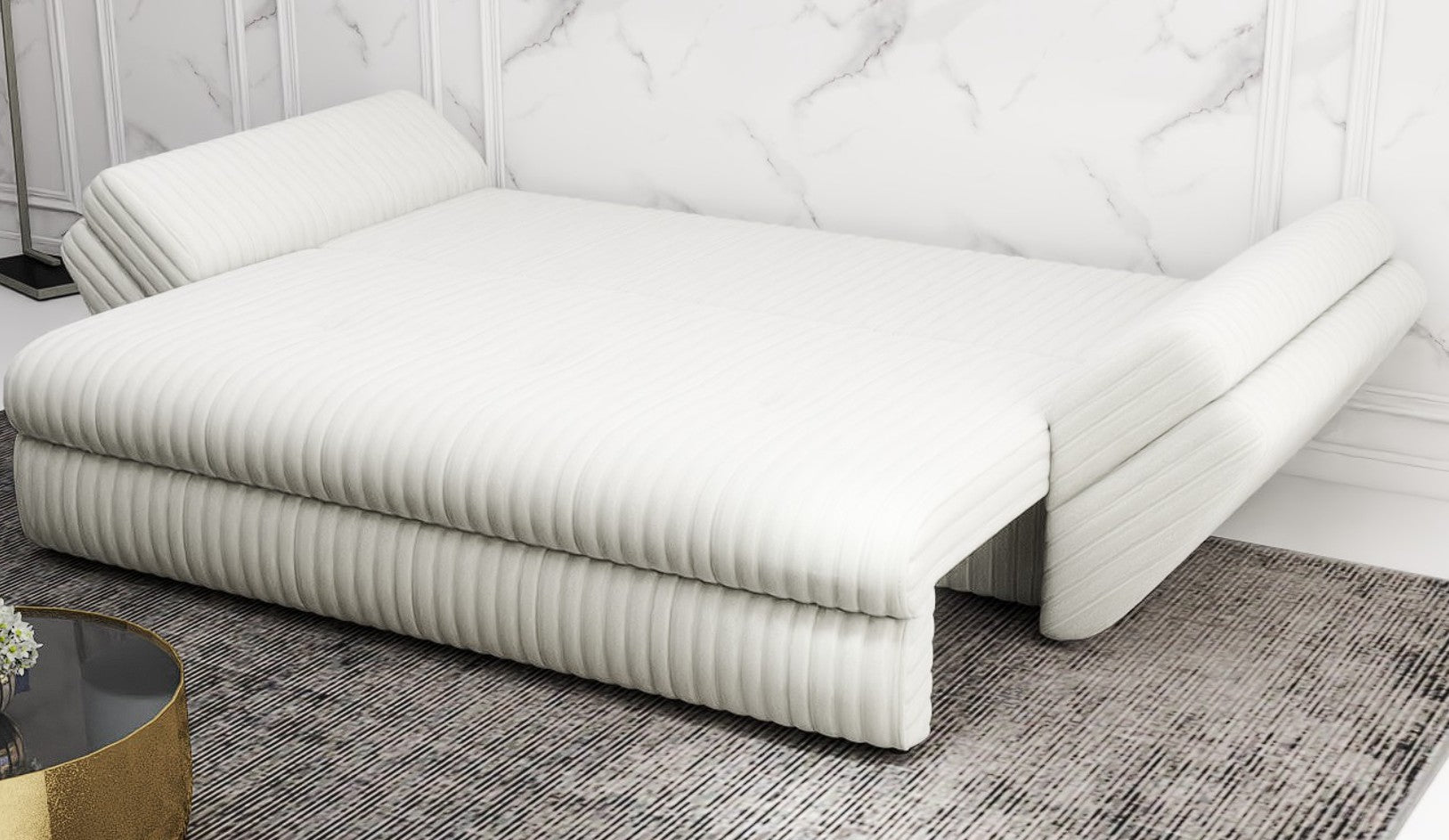 Canapea extensibilă dumonde cu ladă de depozitare si sezut confortabil din spuma HR, Loana Ambience Ivory 250x100 cm Fabrica