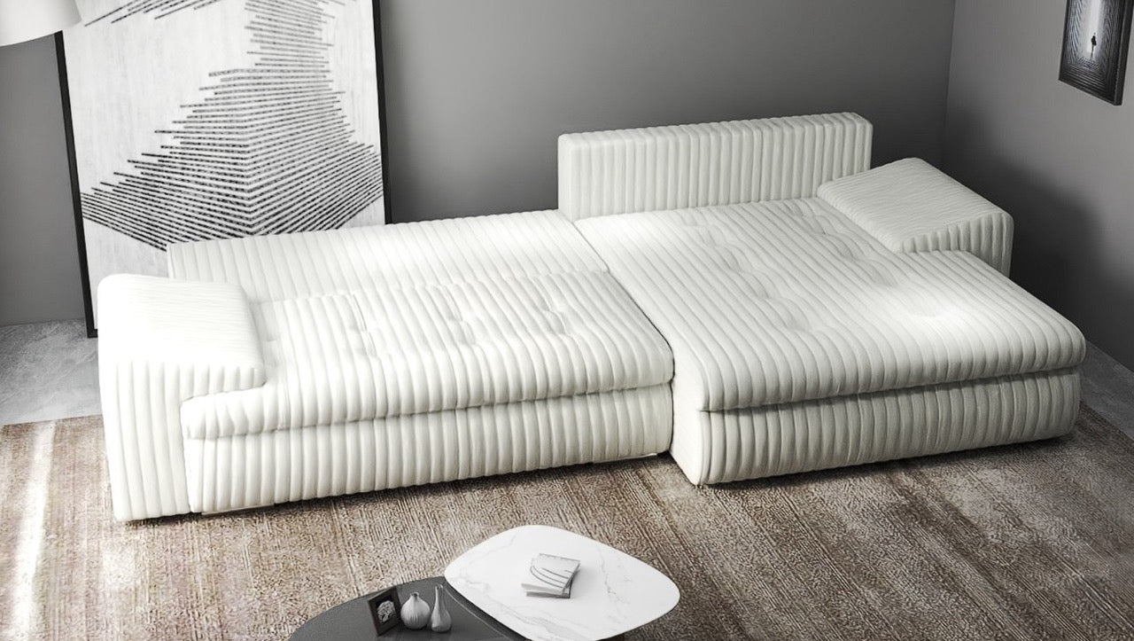 Colțar extensibil dumonde cu ladă de depozitare si sezut confortabil din spuma HR, Leonardo Ambience Ivory 260x185 cm II Fabrica