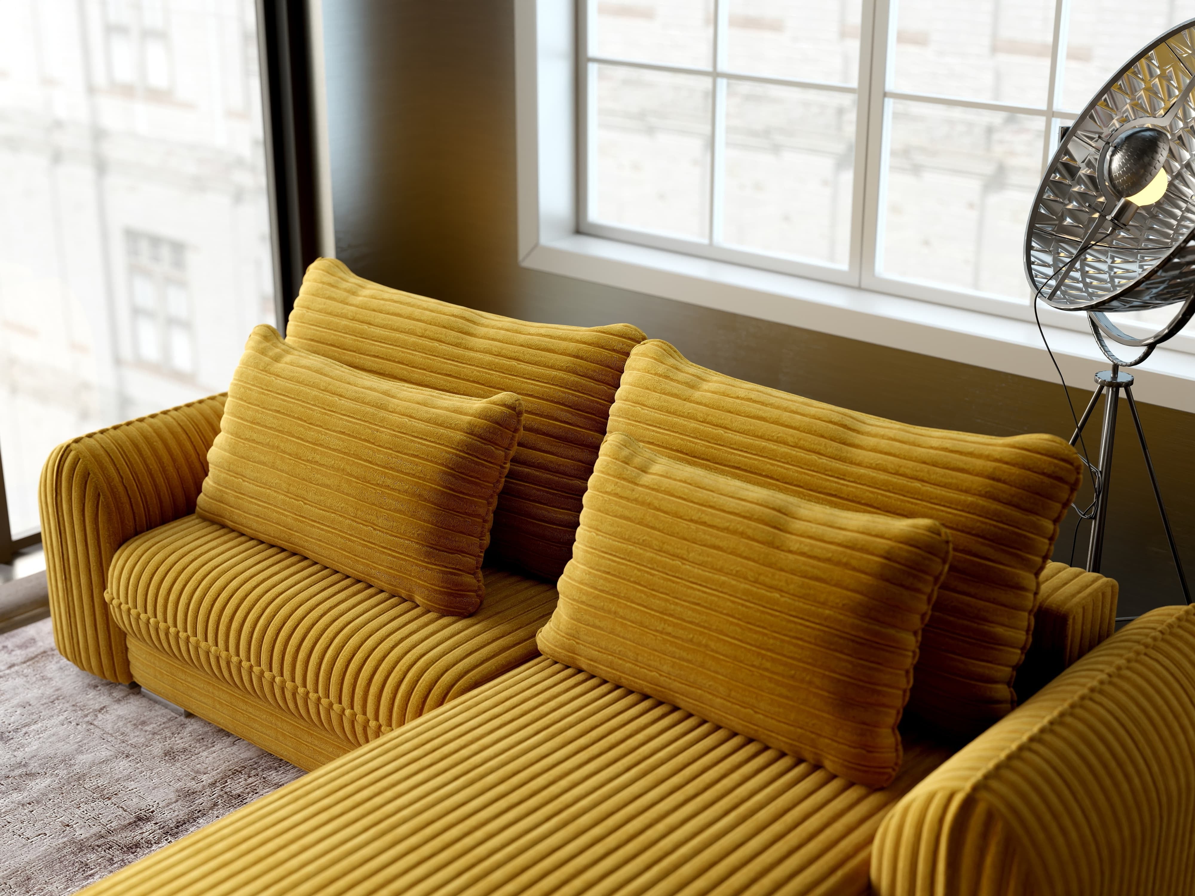 Colțar extensibil dumonde cu ladă de depozitare si sezut confortabil din spuma HR, Denver Ambience Mustar 275x185 cm II Fabrica