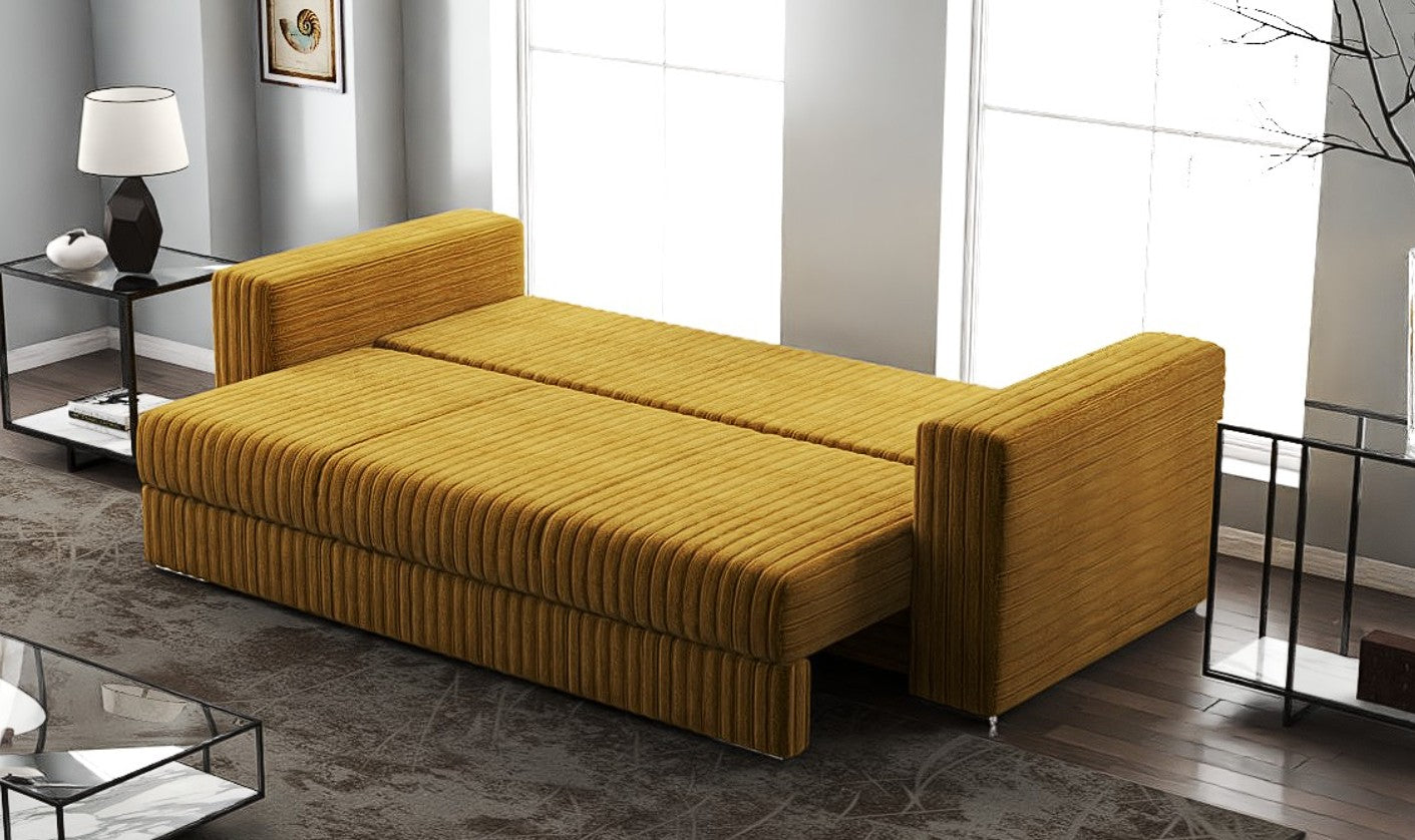 Canapea extensibilă dumonde cu ladă de depozitare si sezut confortabil din spuma HR, Gloria Ambience Mustar 240x100 cm Fabrica