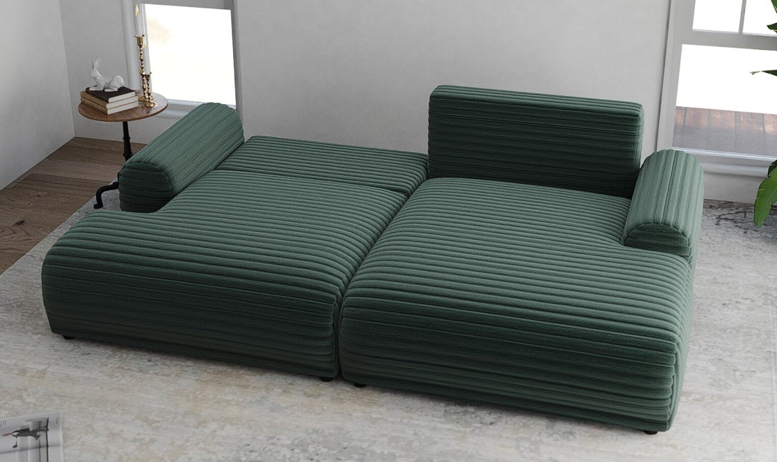 Colțar extensibil dumonde cu ladă de depozitare și șezut confortabil din spumă HR, Carlo Ambience Verde 240x145 cm II