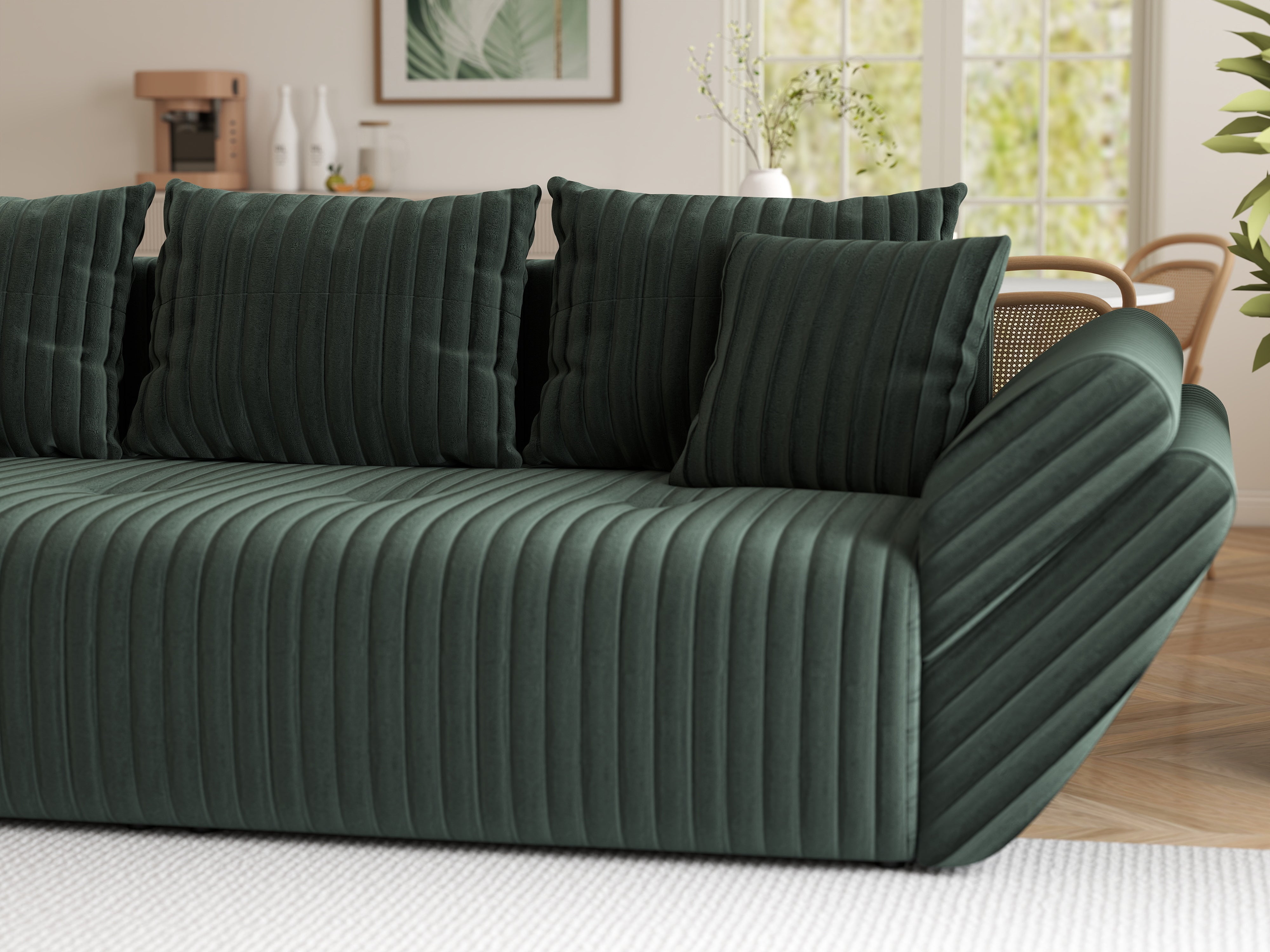 Canapea extensibilă dumonde cu ladă de depozitare si sezut confortabil din spuma HR, Berlin Ambience Green 250x100 cm Fabrica