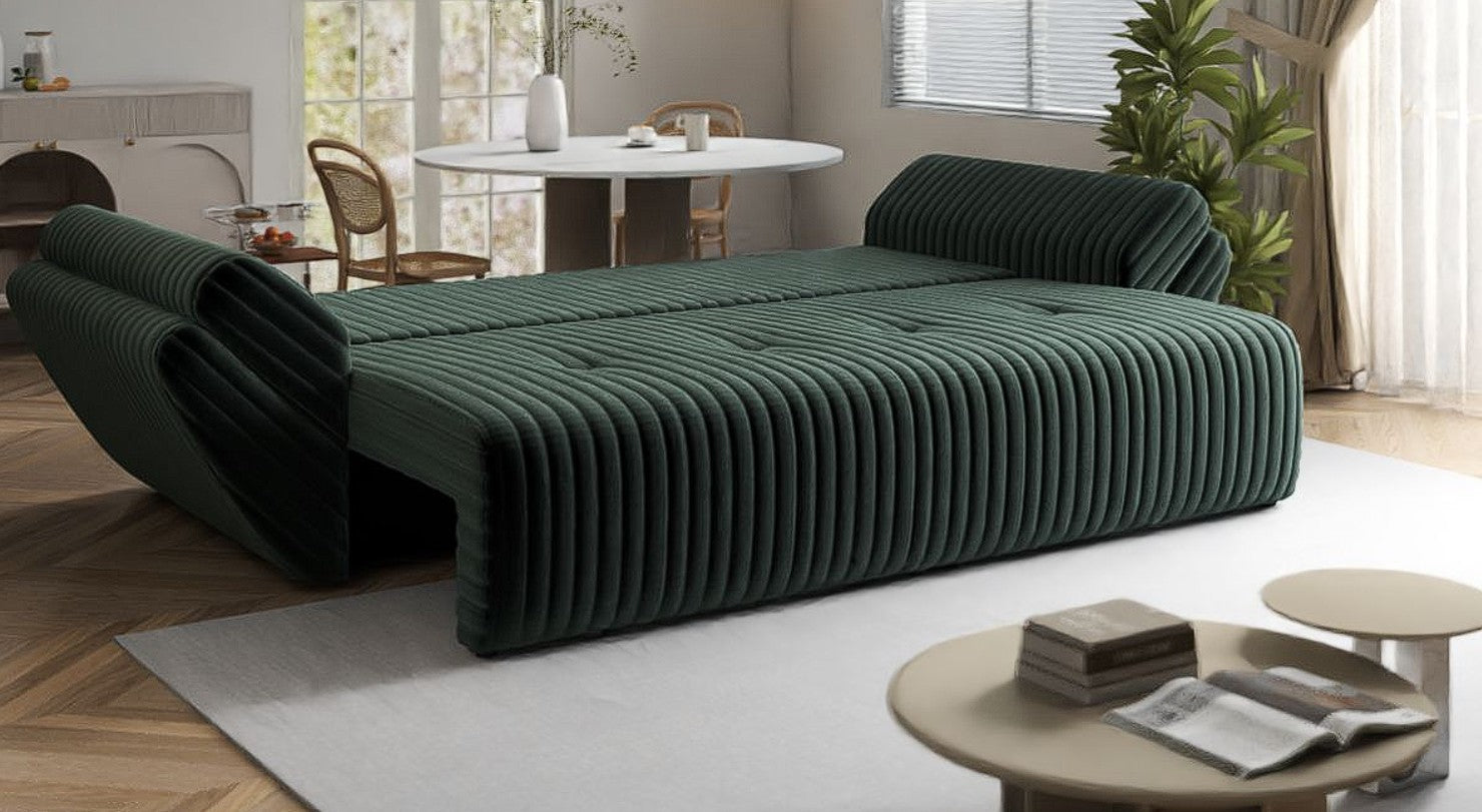 Canapea extensibilă dumonde cu ladă de depozitare si sezut confortabil din spuma HR, Berlin Ambience Green 250x100 cm Fabrica