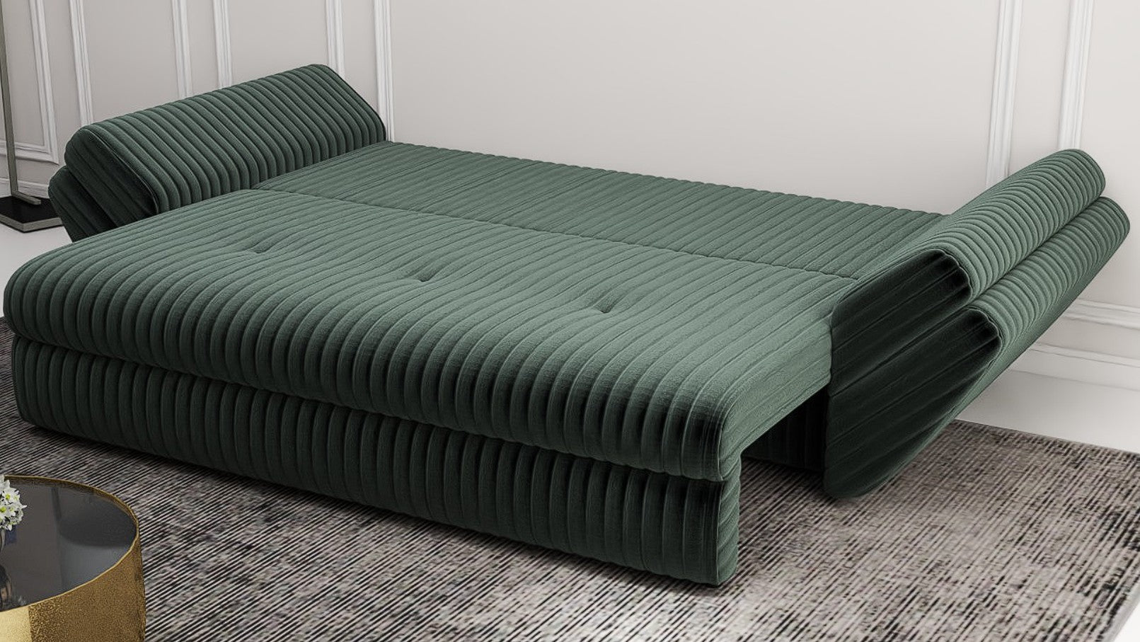 Canapea extensibilă dumonde cu ladă de depozitare si sezut confortabil din spuma HR, Loana Ambience Green 250x100 cm Fabrica