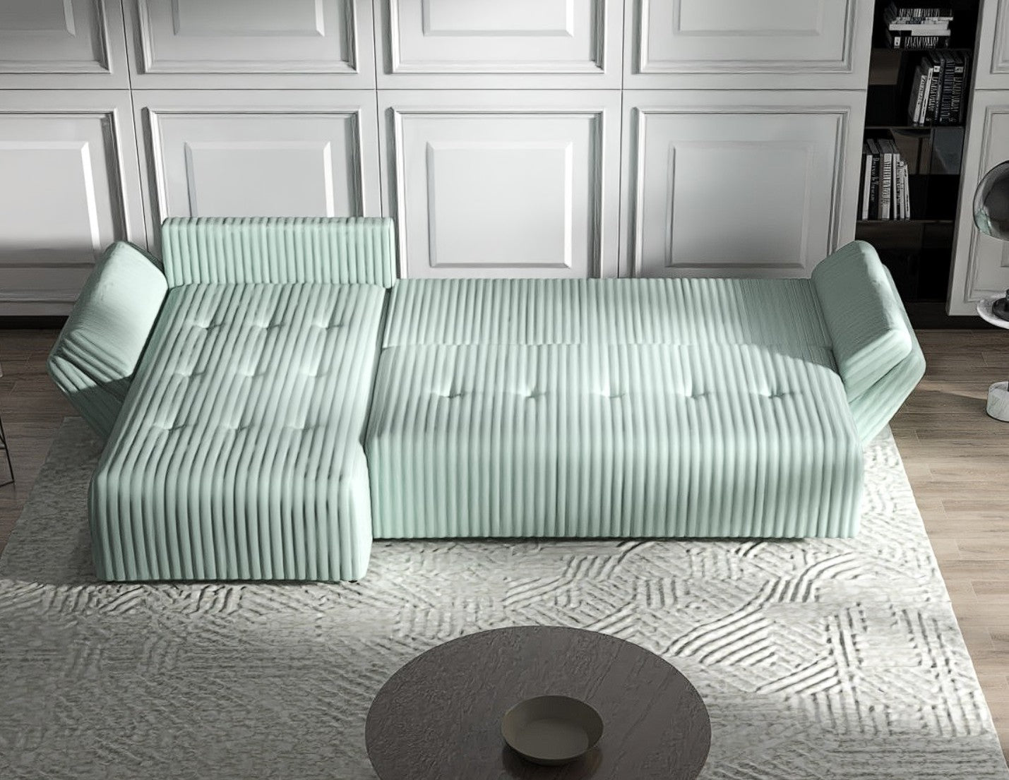 Colțar extensibil dumonde cu ladă de depozitare si sezut confortabil din spuma HR, Berlin XL Ambience Mint 350x185 cm Fabrica