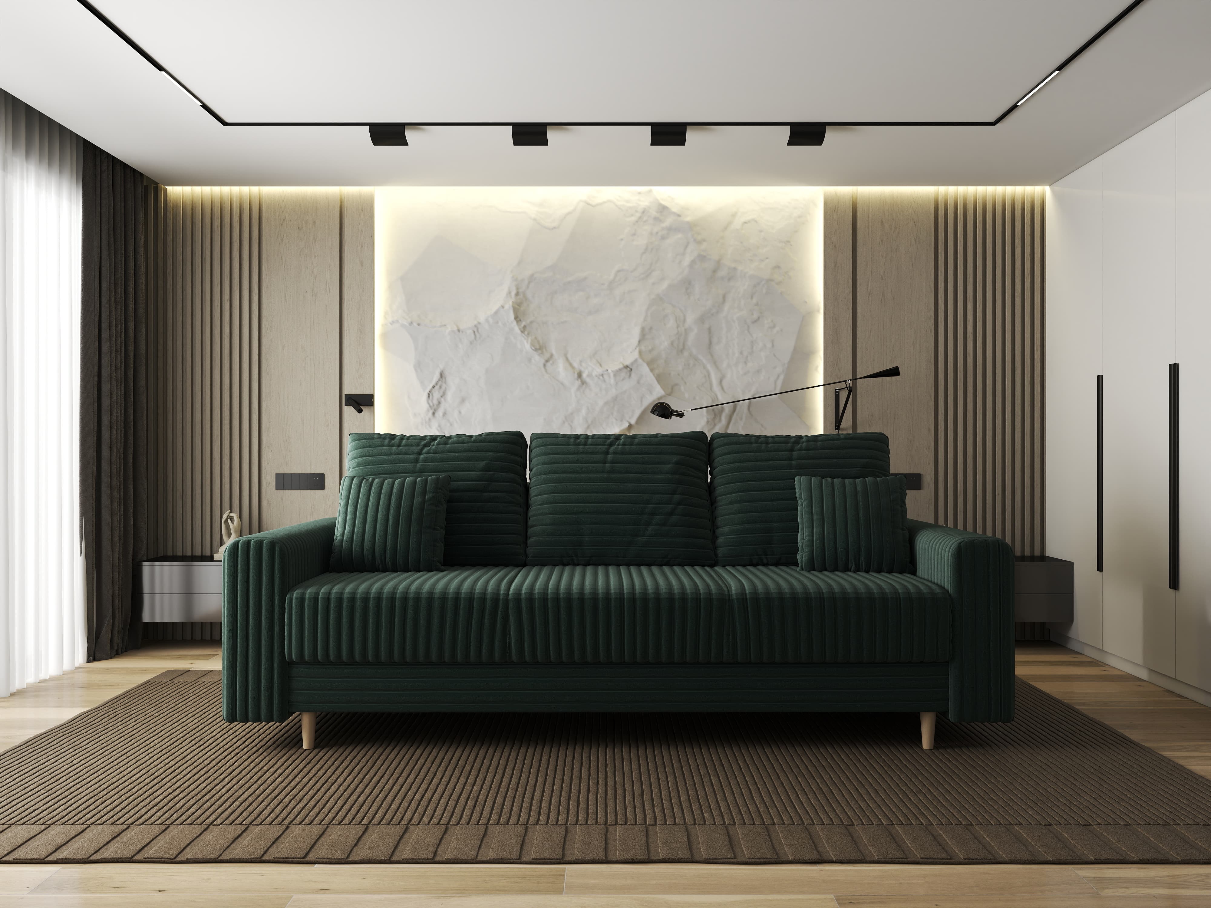 Canapea extensibilă dumonde cu ladă de depozitare si sezut confortabil din spuma HR, Kronos Ambience Verde 210x100 cm fabrica