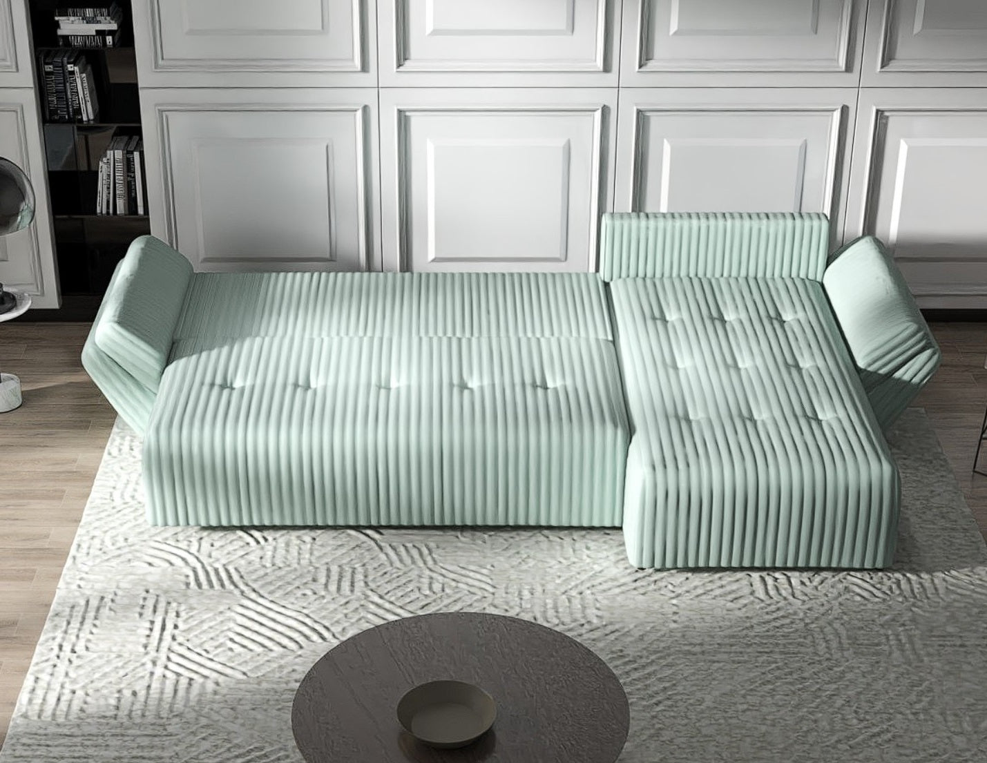 Colțar extensibil dumonde cu ladă de depozitare si sezut confortabil din spuma HR, Berlin XL Ambience Mint II 350x185 cm Fabrica