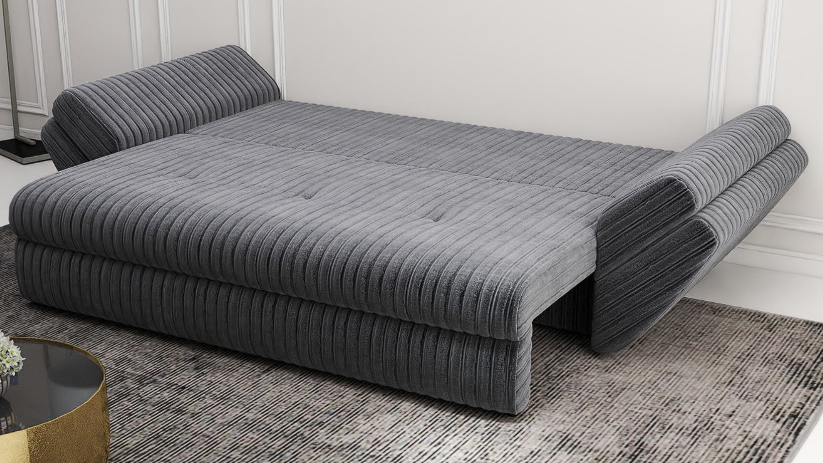 Canapea extensibilă dumonde cu ladă de depozitare si sezut confortabil din spuma HR, Loana Ambience Grey 250x100 cm Fabrica